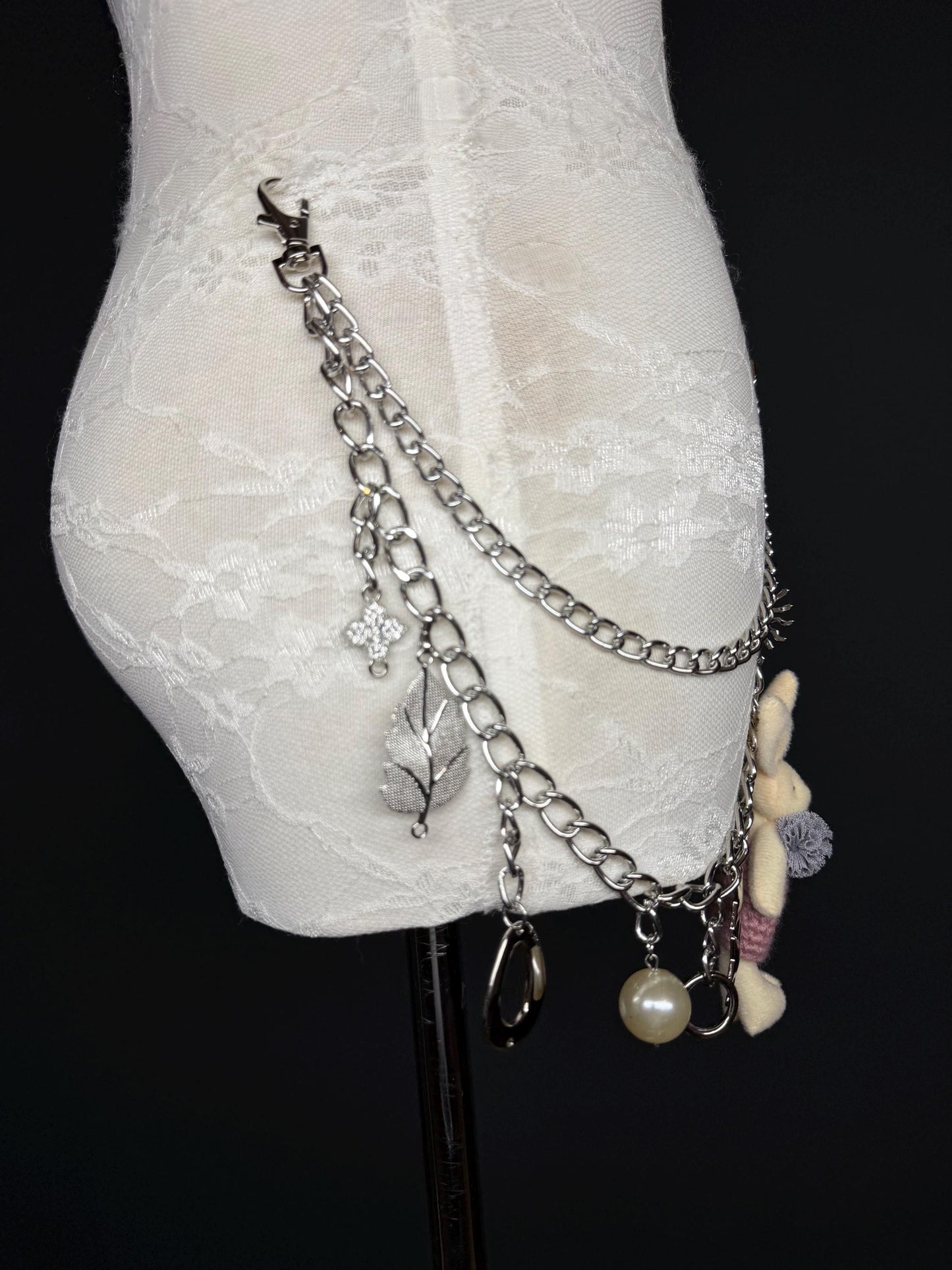 Handmade Jeans Chain with Charms, Silver Metal, Custom Length