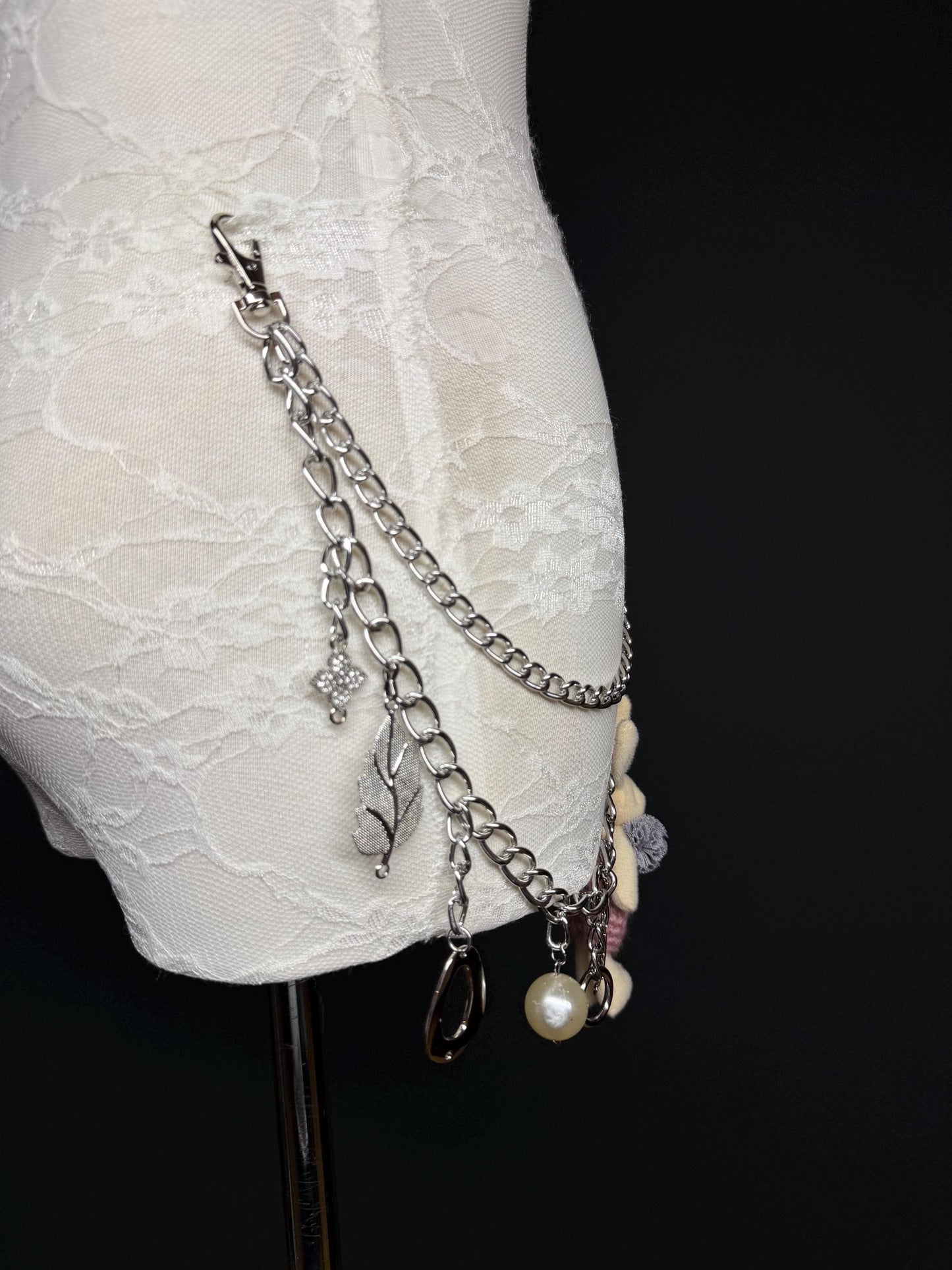 Handmade Jeans Chain with Charms, Silver Metal, Custom Length