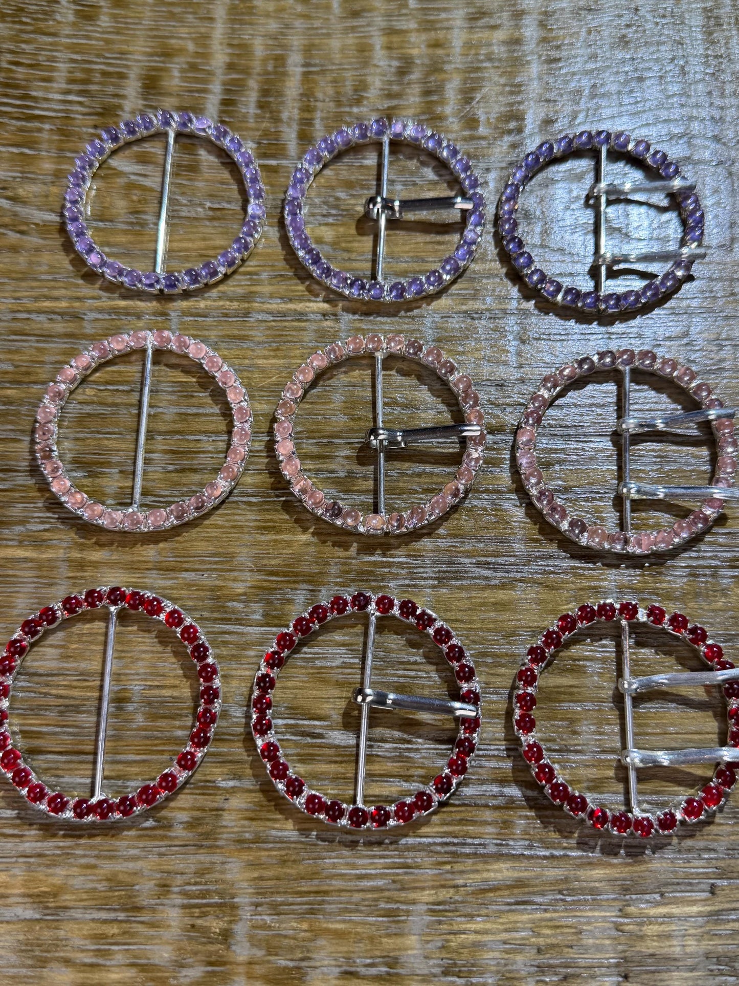 Rhinestone Buckle, Metal Buckles, Red, Lilac, Pink 4.8cm Round, Slider, Prongs, Belt Buckle, Costumes, Couture, Elegant, Fashion, Dance