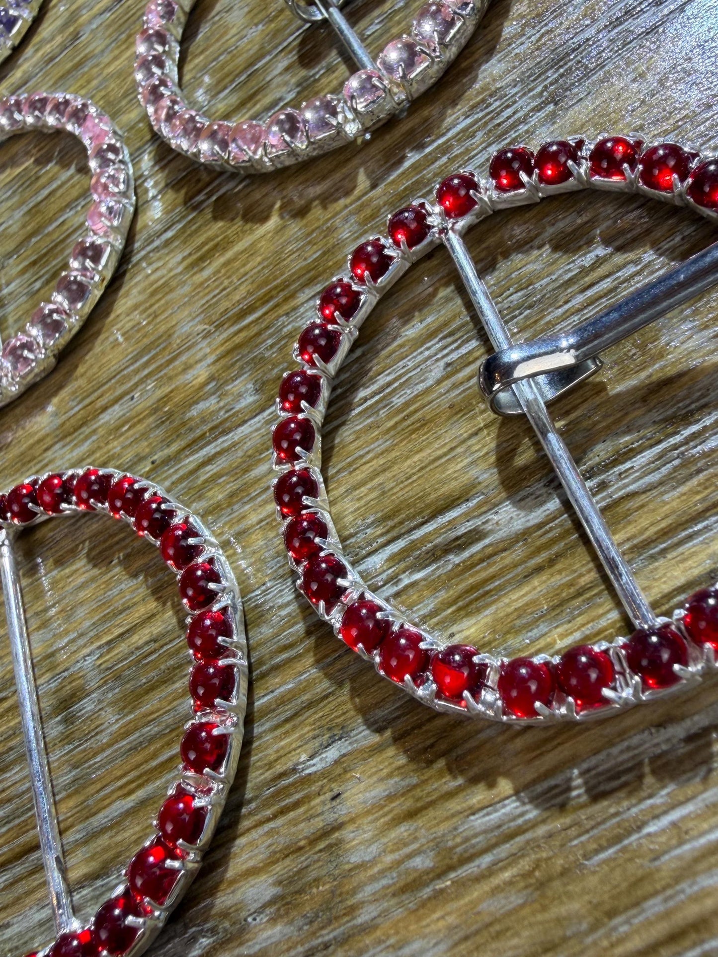 Rhinestone Buckle, Metal Buckles, Red, Lilac, Pink 4.8cm Round, Slider, Prongs, Belt Buckle, Costumes, Couture, Elegant, Fashion, Dance