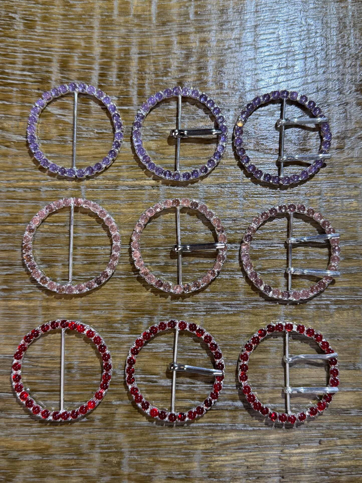 Rhinestone Buckle, Metal Buckles, Red, Lilac, Pink 4.8cm Round, Slider, Prongs, Belt Buckle, Costumes, Couture, Elegant, Fashion, Dance