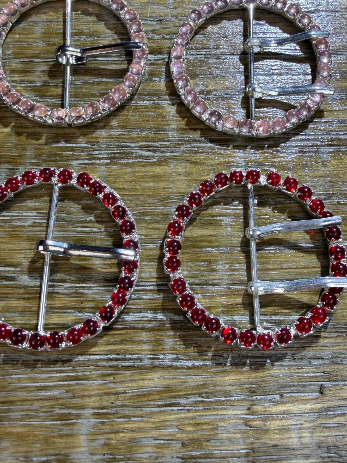 Rhinestone Buckle, Metal Buckles, Red, Lilac, Pink 4.8cm Round, Slider, Prongs, Belt Buckle, Costumes, Couture, Elegant, Fashion, Dance