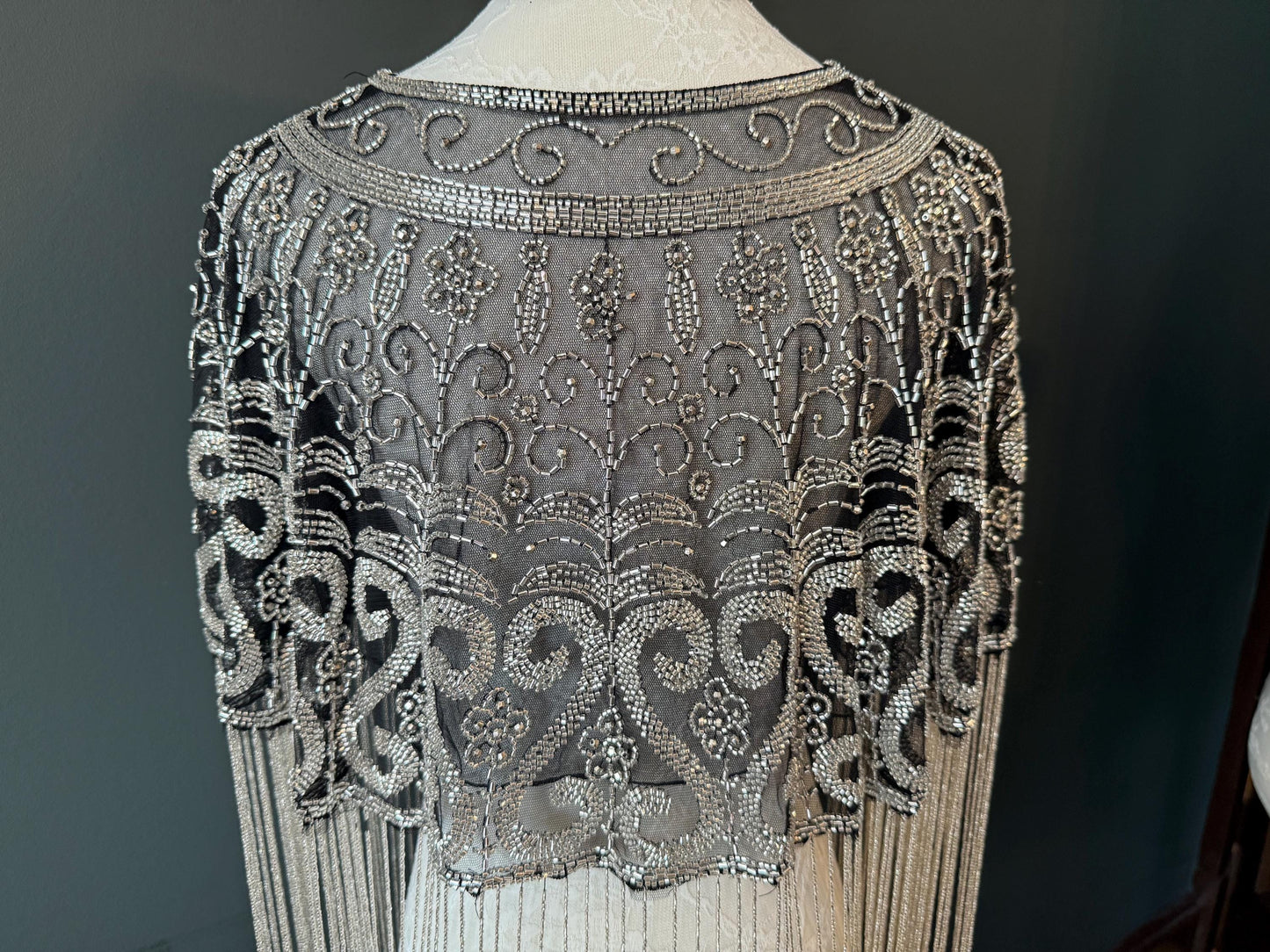 Handmade Beaded Fringe Cape Shawl, Elegant Tassel Capelet
