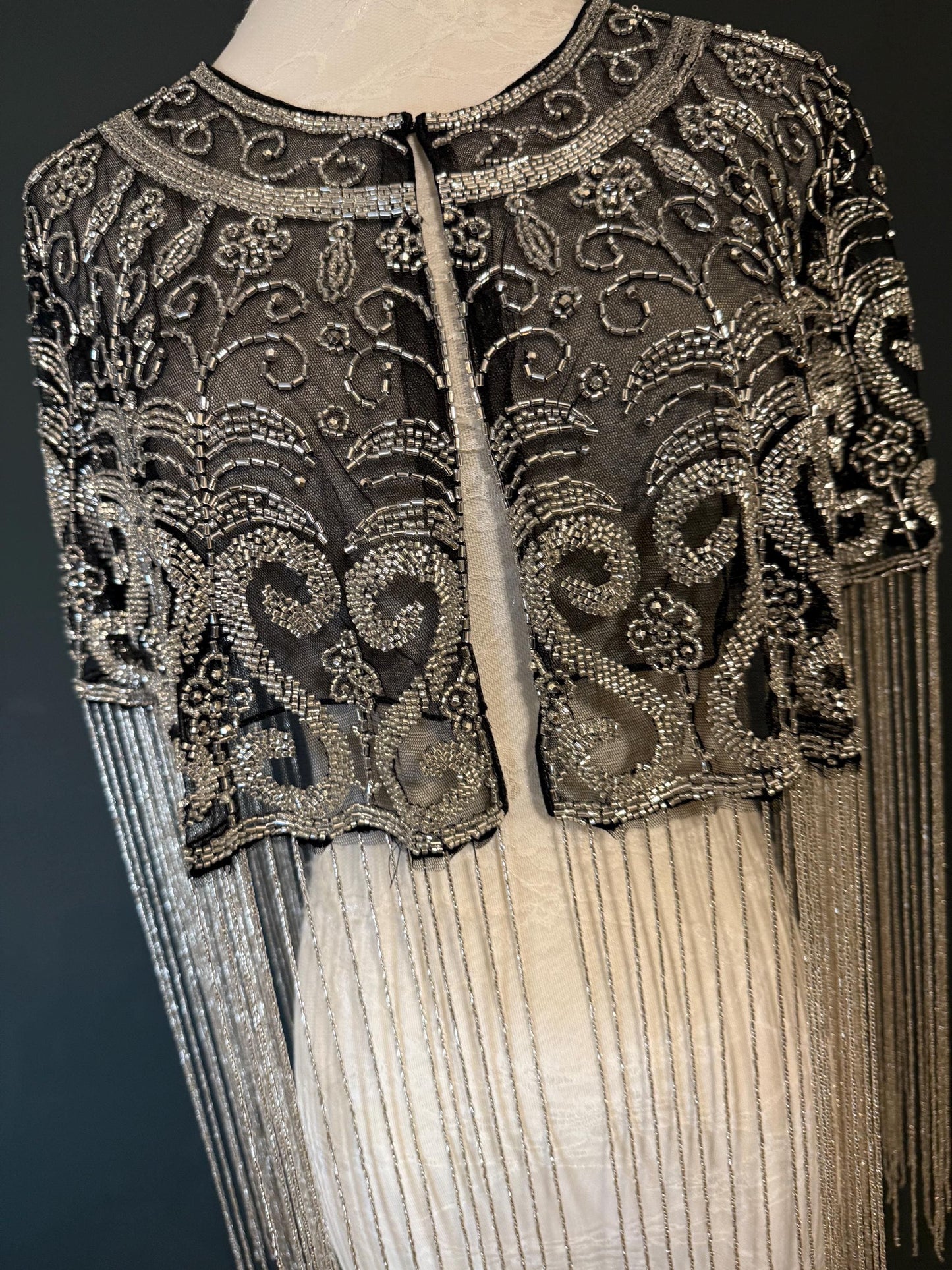 Handmade Beaded Fringe Cape Shawl, Elegant Tassel Capelet