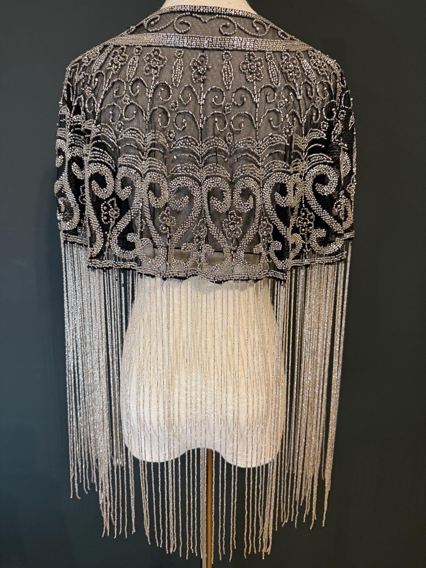 Handmade Beaded Fringe Cape Shawl, Elegant Tassel Capelet