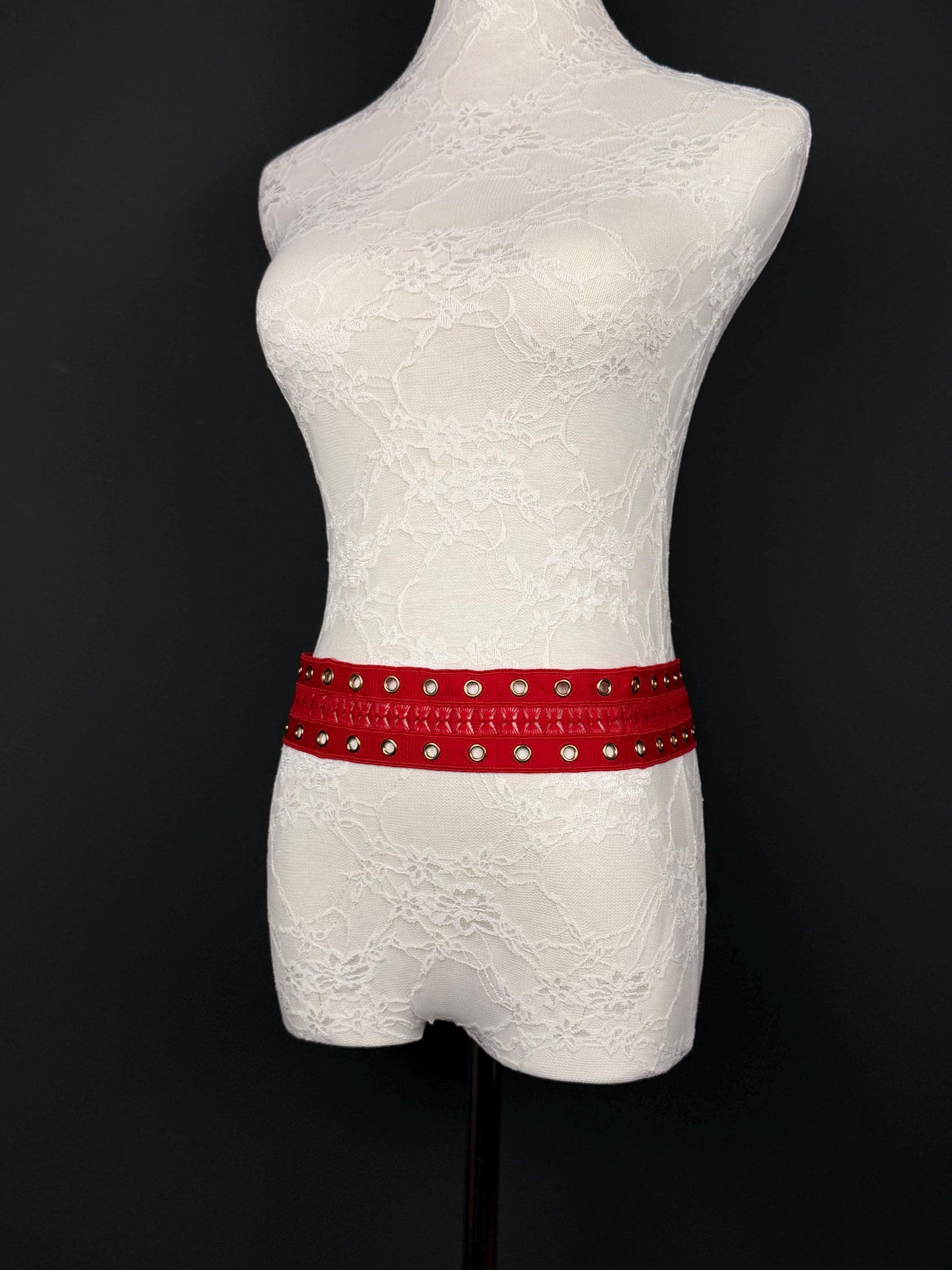 Eyelet Belt, Gold Metal Eyelet Belt, Teen Sizes, Size 18”-60”, Fan Design, Fan Collection, 5 Colours, Red, Ivory, Black, Khaki, Navy