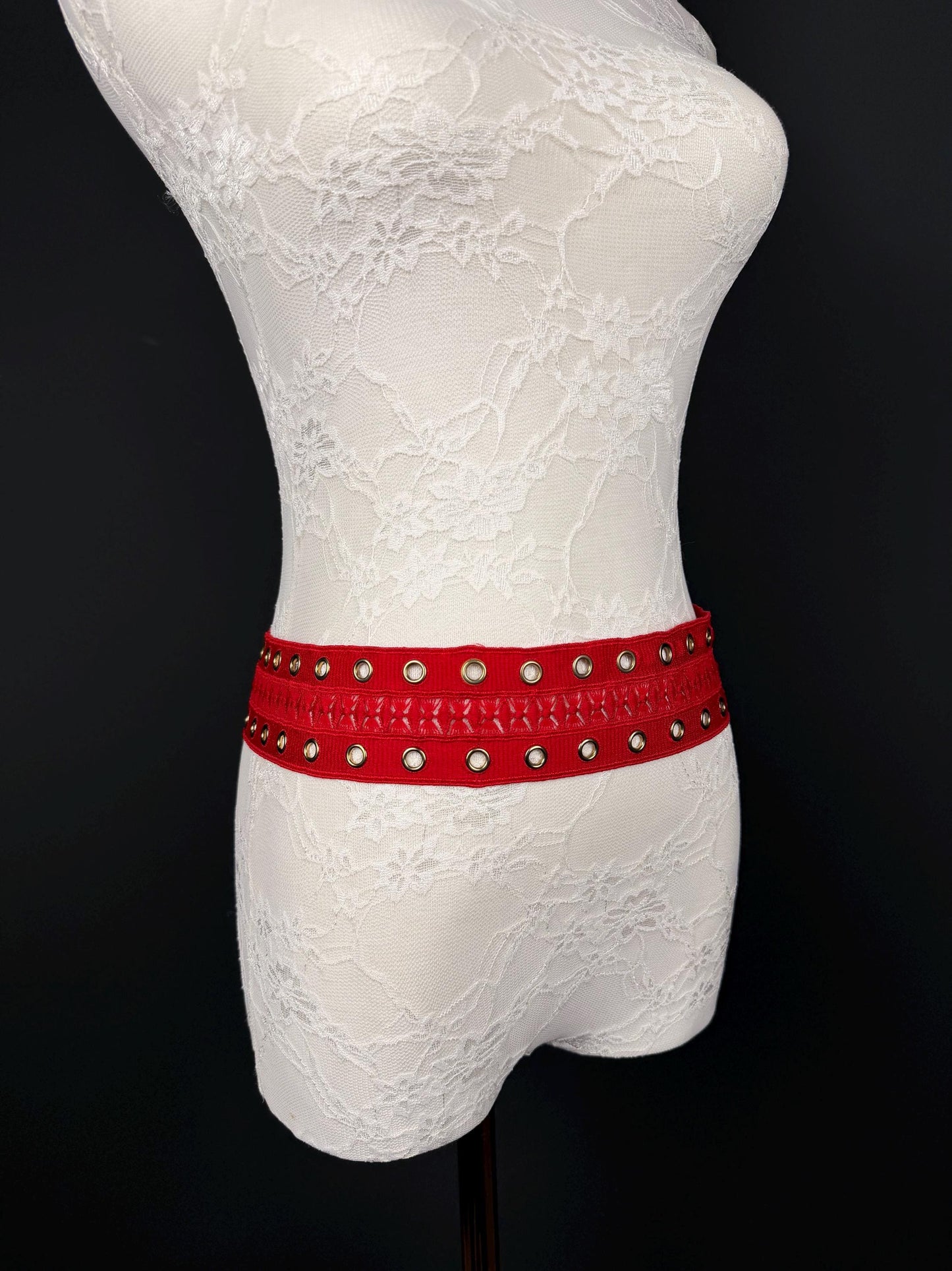 Eyelet Belt, Gold Metal Eyelet Belt, Teen Sizes, Size 18”-60”, Fan Design, Fan Collection, 5 Colours, Red, Ivory, Black, Khaki, Navy
