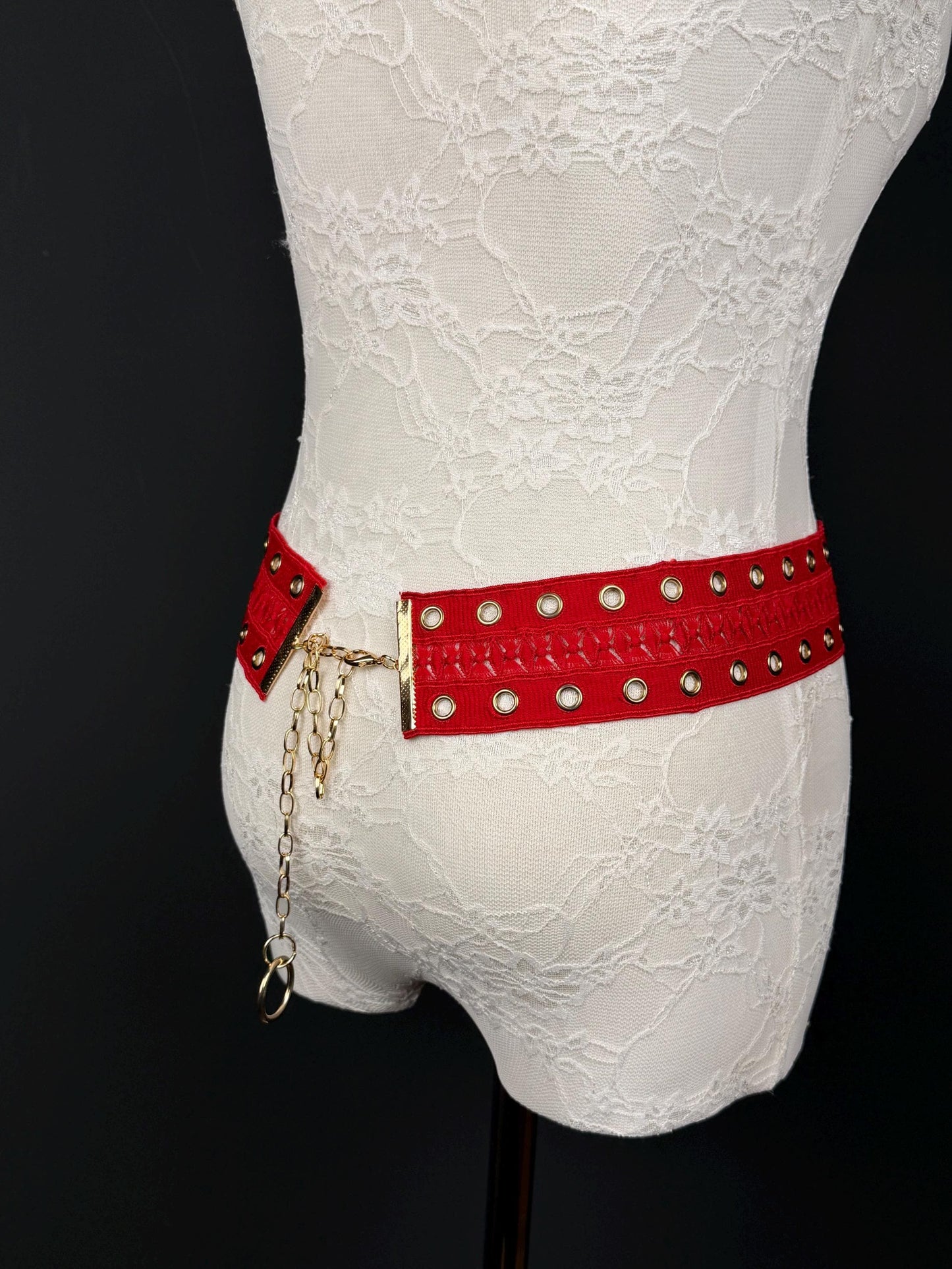Eyelet Belt, Gold Metal Eyelet Belt, Teen Sizes, Size 18”-60”, Fan Design, Fan Collection, 5 Colours, Red, Ivory, Black, Khaki, Navy