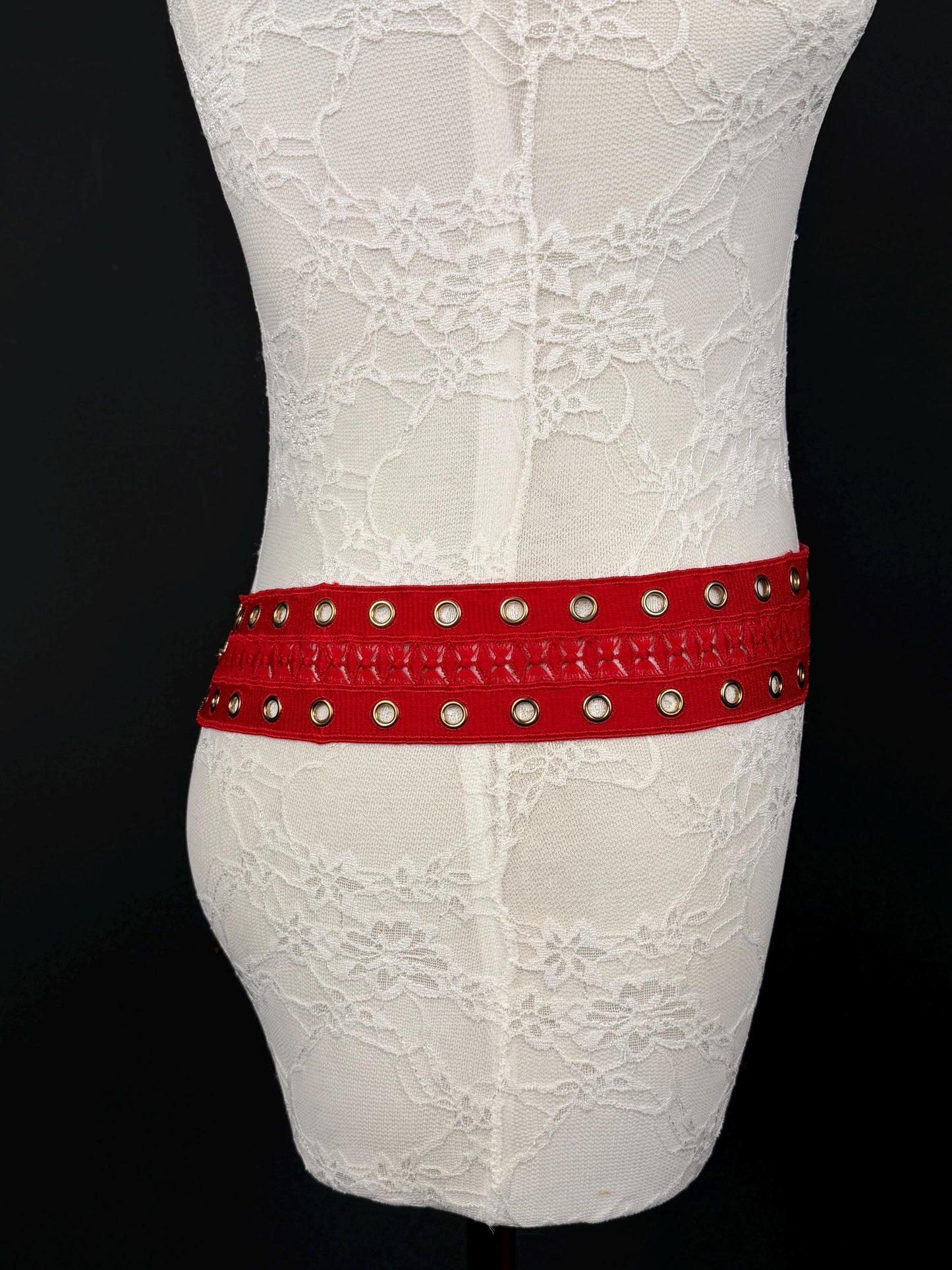 Eyelet Belt, Gold Metal Eyelet Belt, Teen Sizes, Size 18”-60”, Fan Design, Fan Collection, 5 Colours, Red, Ivory, Black, Khaki, Navy