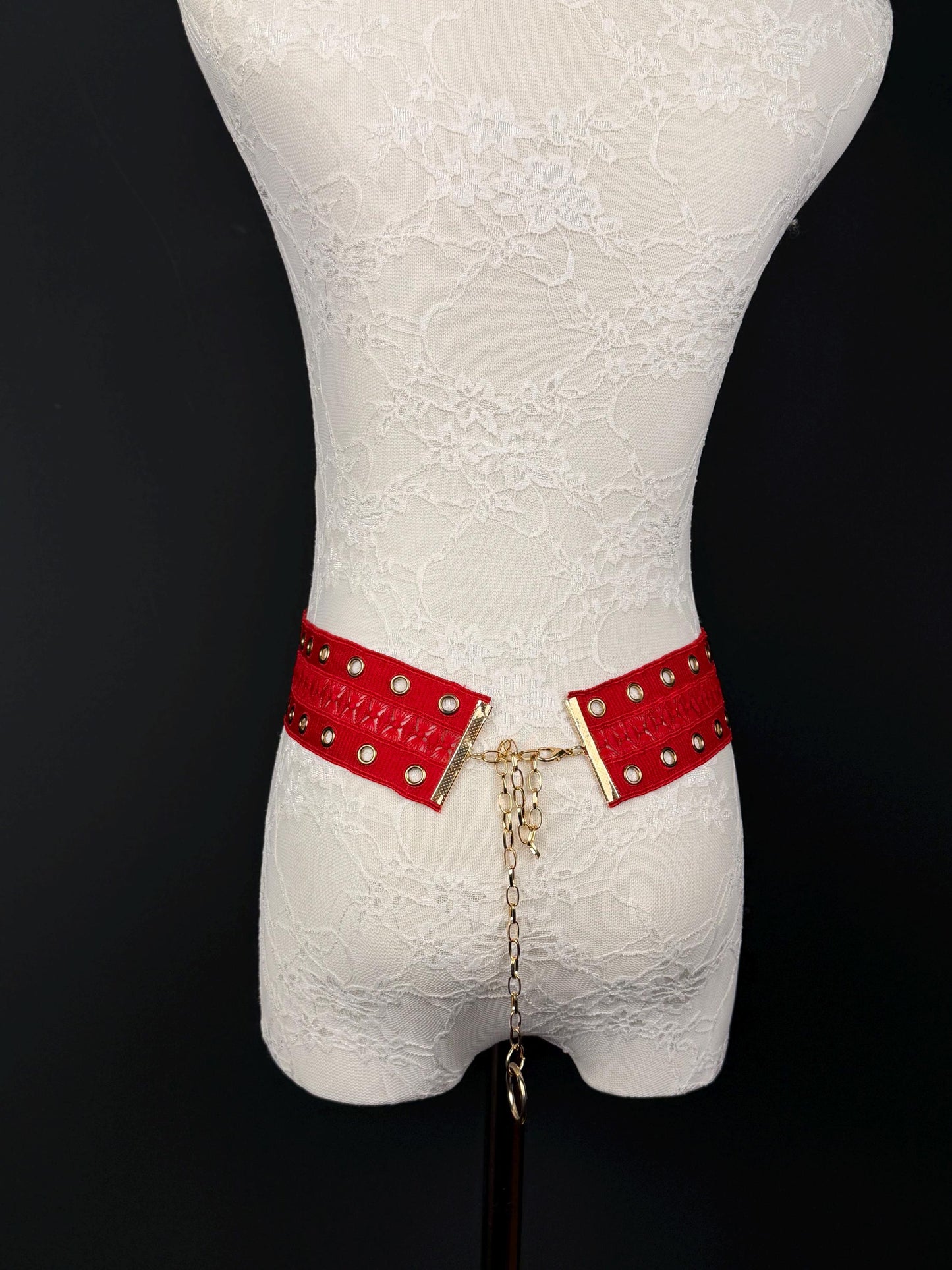 Eyelet Belt, Gold Metal Eyelet Belt, Teen Sizes, Size 18”-60”, Fan Design, Fan Collection, 5 Colours, Red, Ivory, Black, Khaki, Navy