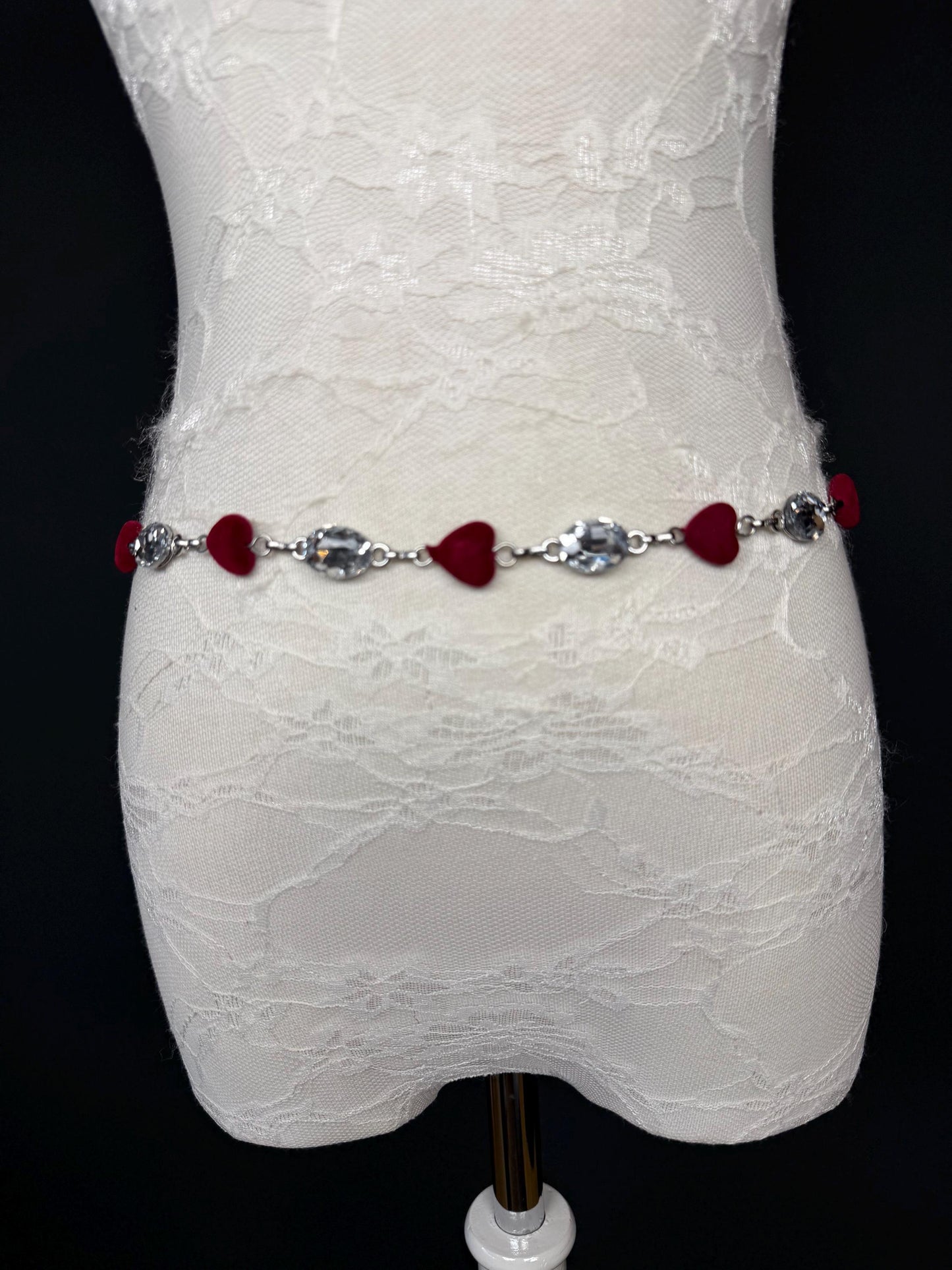 X-long Velvet Heart Jewel Belt, Heart Jewel Belt, Teen Sizes, Size 18”-60”, Fan Design, Fan Collection, Fashion Accessory, Handmade, Gift