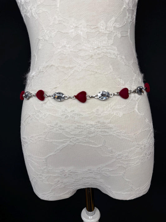X-long Velvet Heart Jewel Belt, Heart Jewel Belt, Teen Sizes, Size 18”-60”, Fan Design, Fan Collection, Fashion Accessory, Handmade, Gift