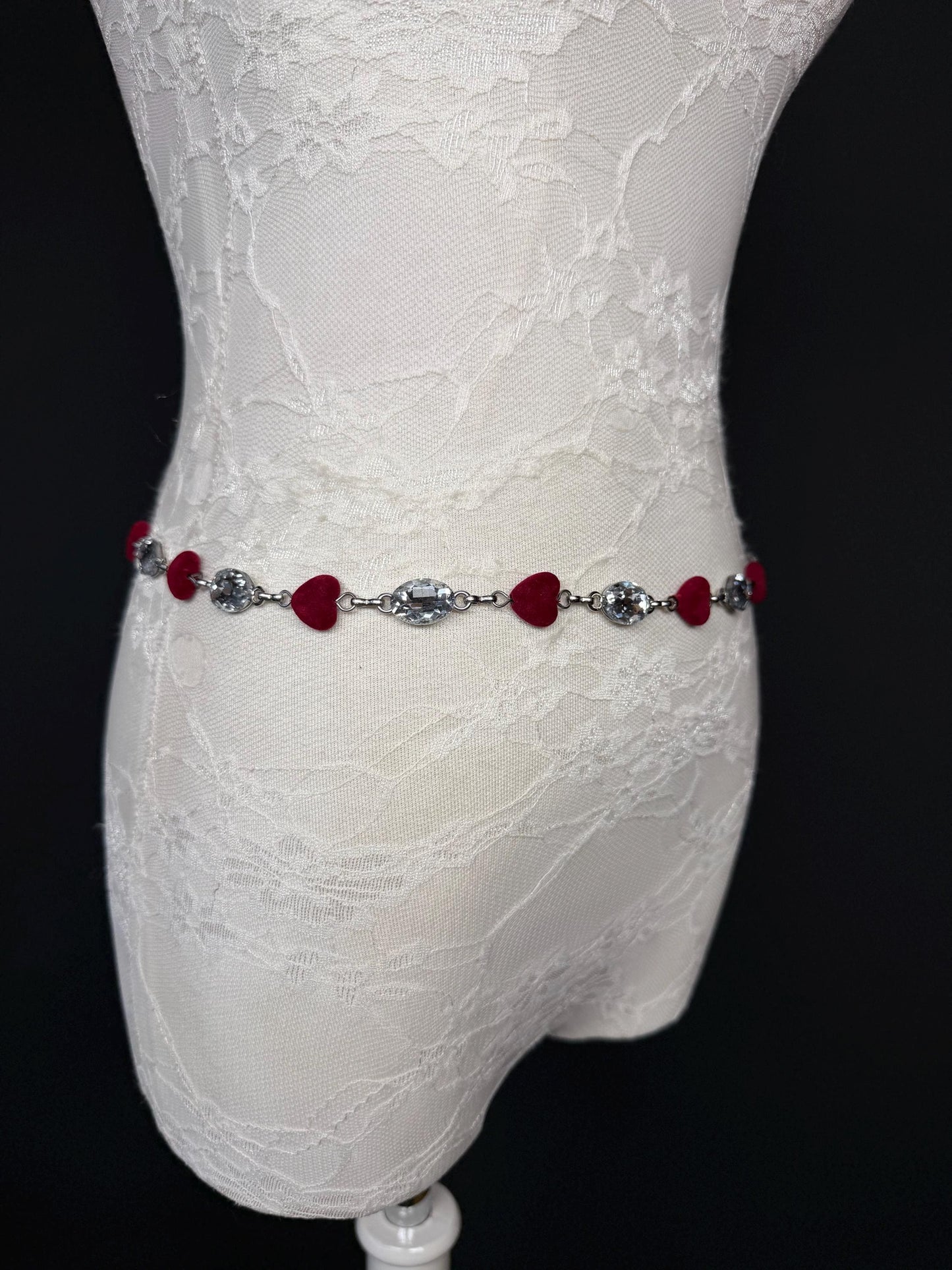 X-long Velvet Heart Jewel Belt, Heart Jewel Belt, Teen Sizes, Size 18”-60”, Fan Design, Fan Collection, Fashion Accessory, Handmade, Gift