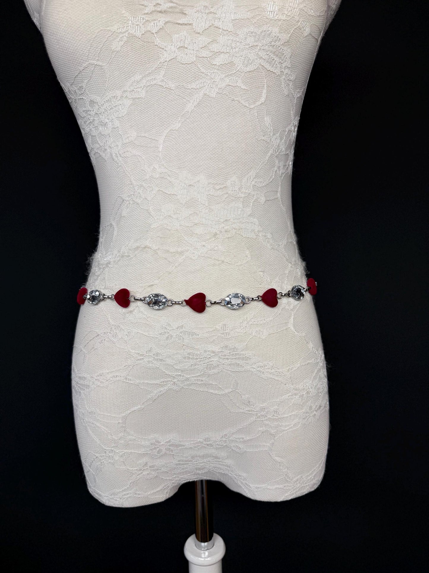 X-long Velvet Heart Jewel Belt, Heart Jewel Belt, Teen Sizes, Size 18”-60”, Fan Design, Fan Collection, Fashion Accessory, Handmade, Gift