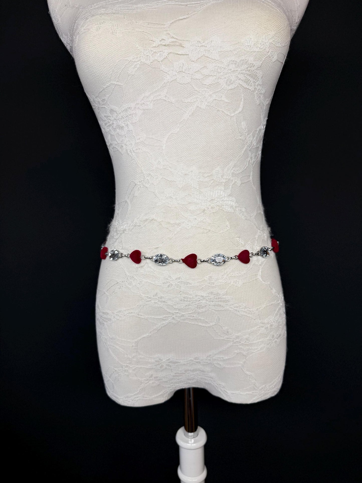 X-long Velvet Heart Jewel Belt, Heart Jewel Belt, Teen Sizes, Size 18”-60”, Fan Design, Fan Collection, Fashion Accessory, Handmade, Gift