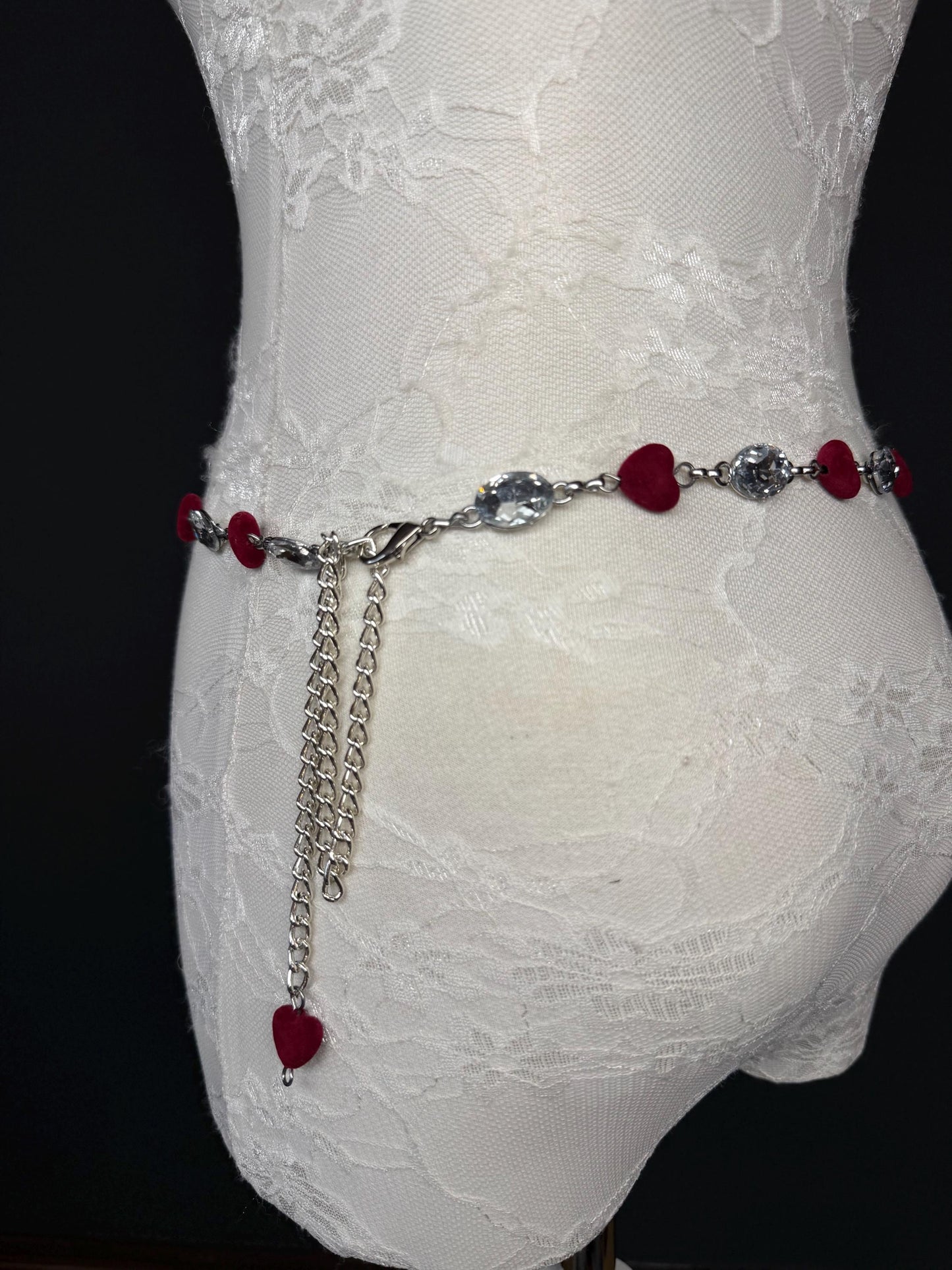 X-long Velvet Heart Jewel Belt, Heart Jewel Belt, Teen Sizes, Size 18”-60”, Fan Design, Fan Collection, Fashion Accessory, Handmade, Gift