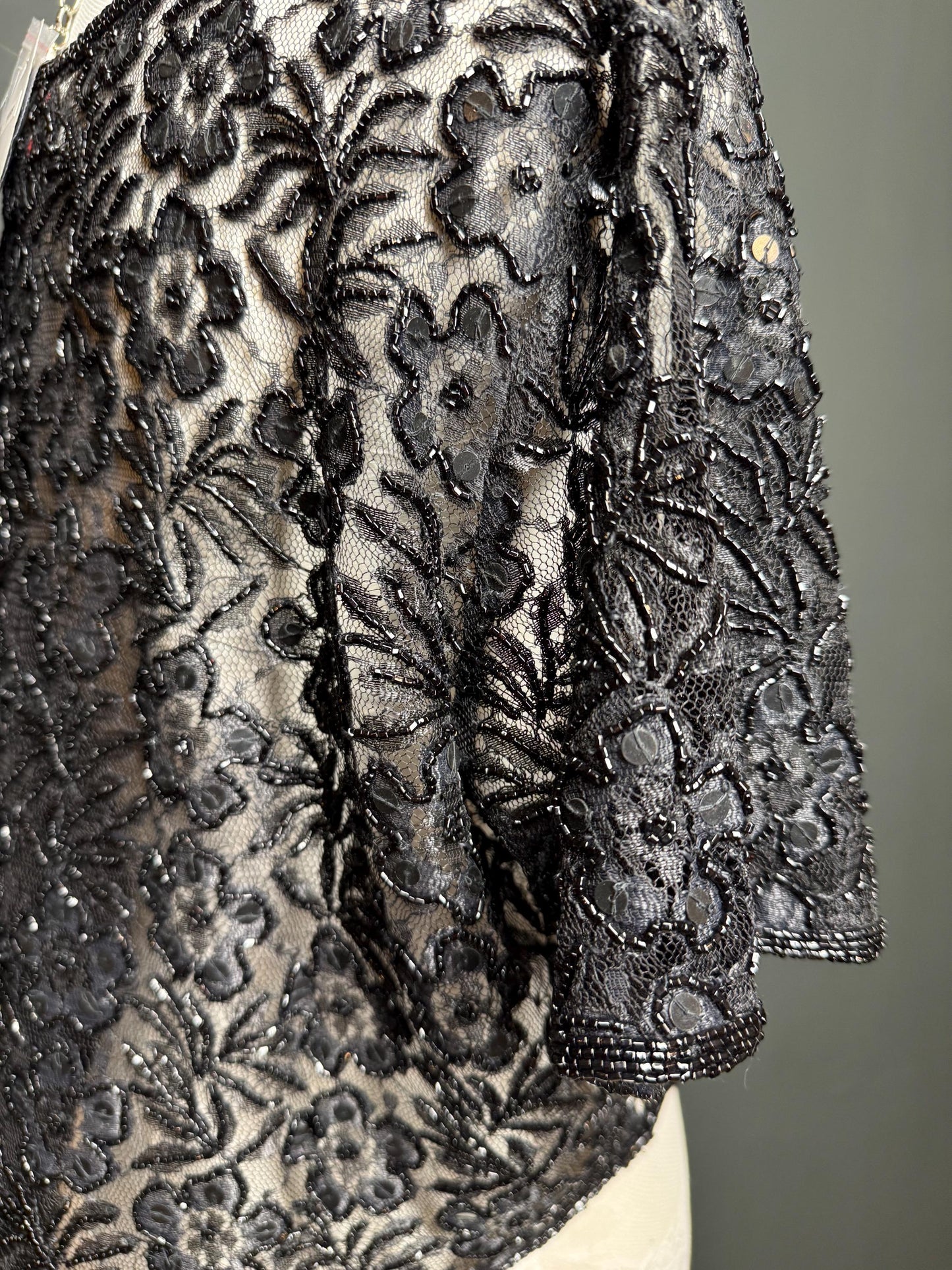 Beaded Shrug, Black Beaded Shrug, Sequin Beaded Shrug, Heavily Beaded, Black, Elegant, Gift, Small, Medium, Large, X-Large, Short Sleeve