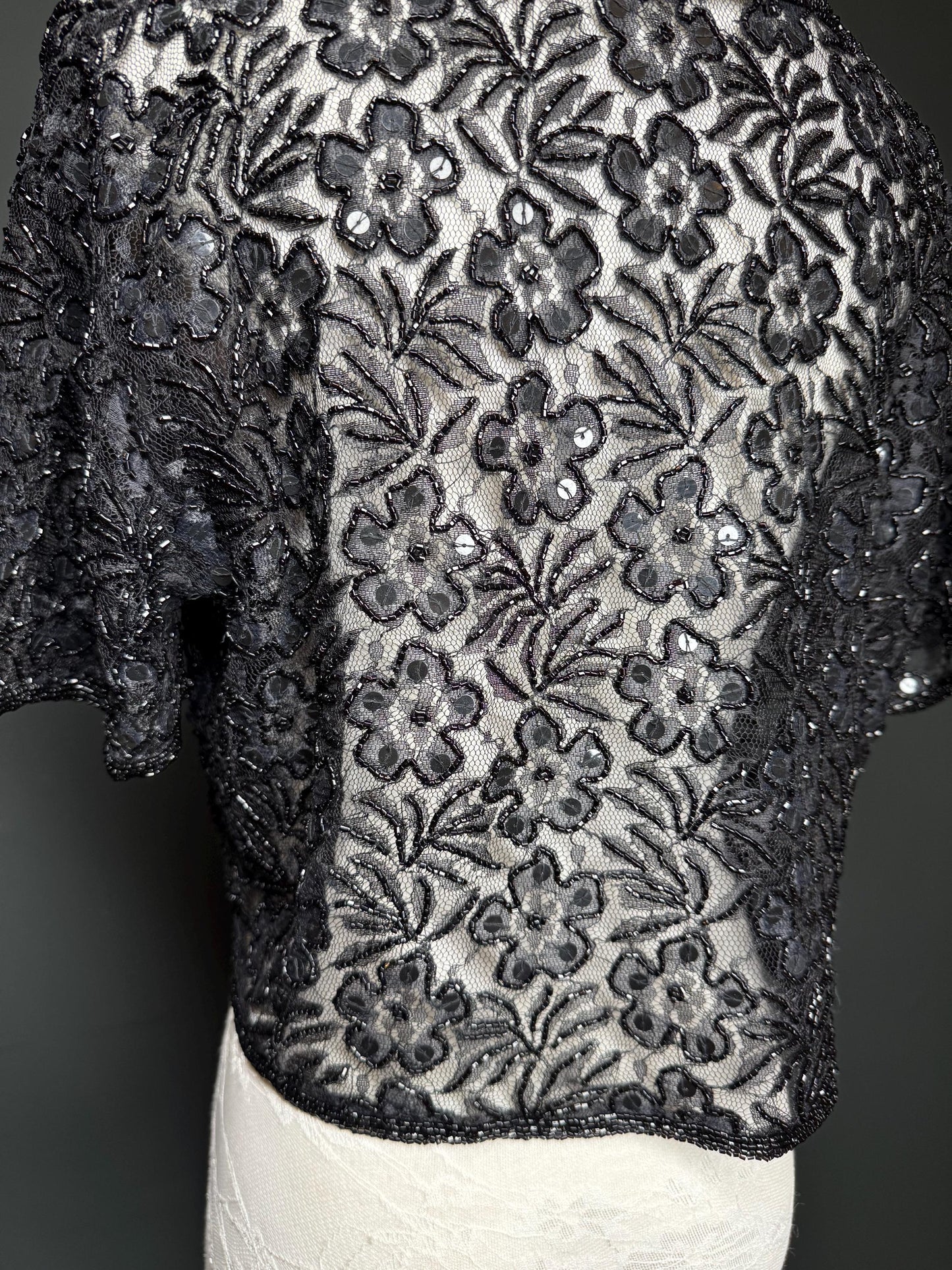 Beaded Shrug, Black Beaded Shrug, Sequin Beaded Shrug, Heavily Beaded, Black, Elegant, Gift, Small, Medium, Large, X-Large, Short Sleeve