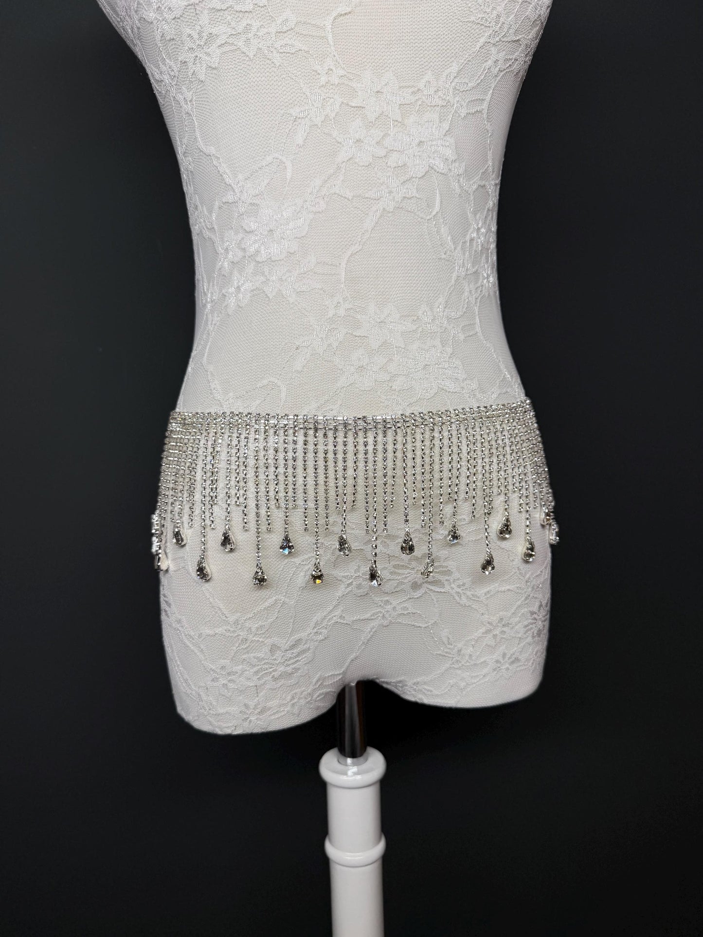 Belt Fringe Rhinetone, Teen Sizes, Size 18”-60”, Fan Design, Silver Jewel Metal belt, Fashion Accessory, Elegant, Festival