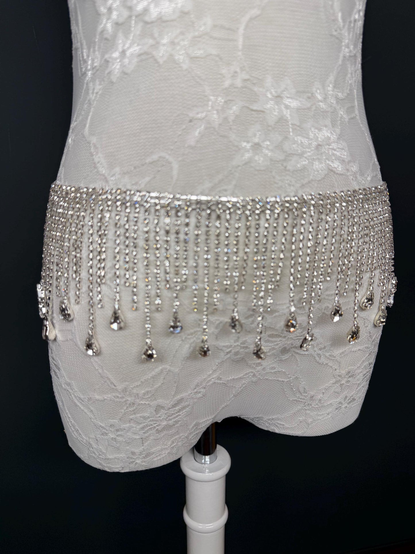 Belt Fringe Rhinetone, Teen Sizes, Size 18”-60”, Fan Design, Silver Jewel Metal belt, Fashion Accessory, Elegant, Festival