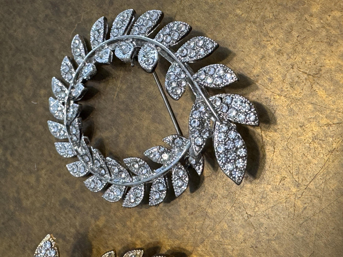 Rhinestone Leaf Brooch, Diamanté Brooch, Pin on, Jewel, Accessory, 2” Wide, Unusual, Gift, FAN Design, Brooches, Festival, Gift, Gold, Silve