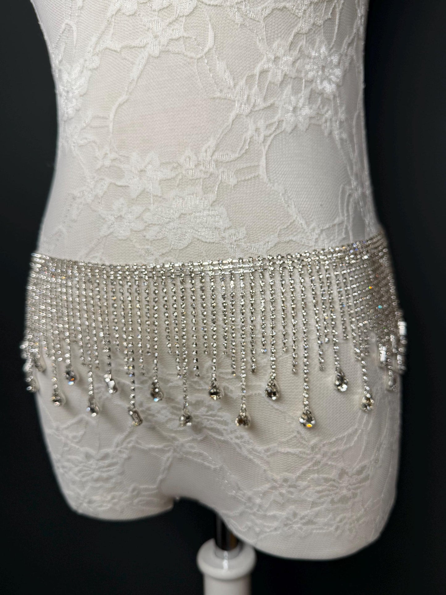 Belt Fringe Rhinetone, Teen Sizes, Size 18”-60”, Fan Design, Silver Jewel Metal belt, Fashion Accessory, Elegant, Festival