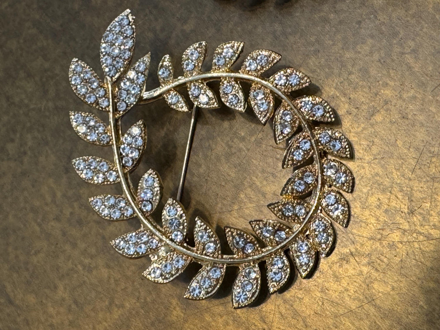 Rhinestone Leaf Brooch, Diamanté Brooch, Pin on, Jewel, Accessory, 2” Wide, Unusual, Gift, FAN Design, Brooches, Festival, Gift, Gold, Silve