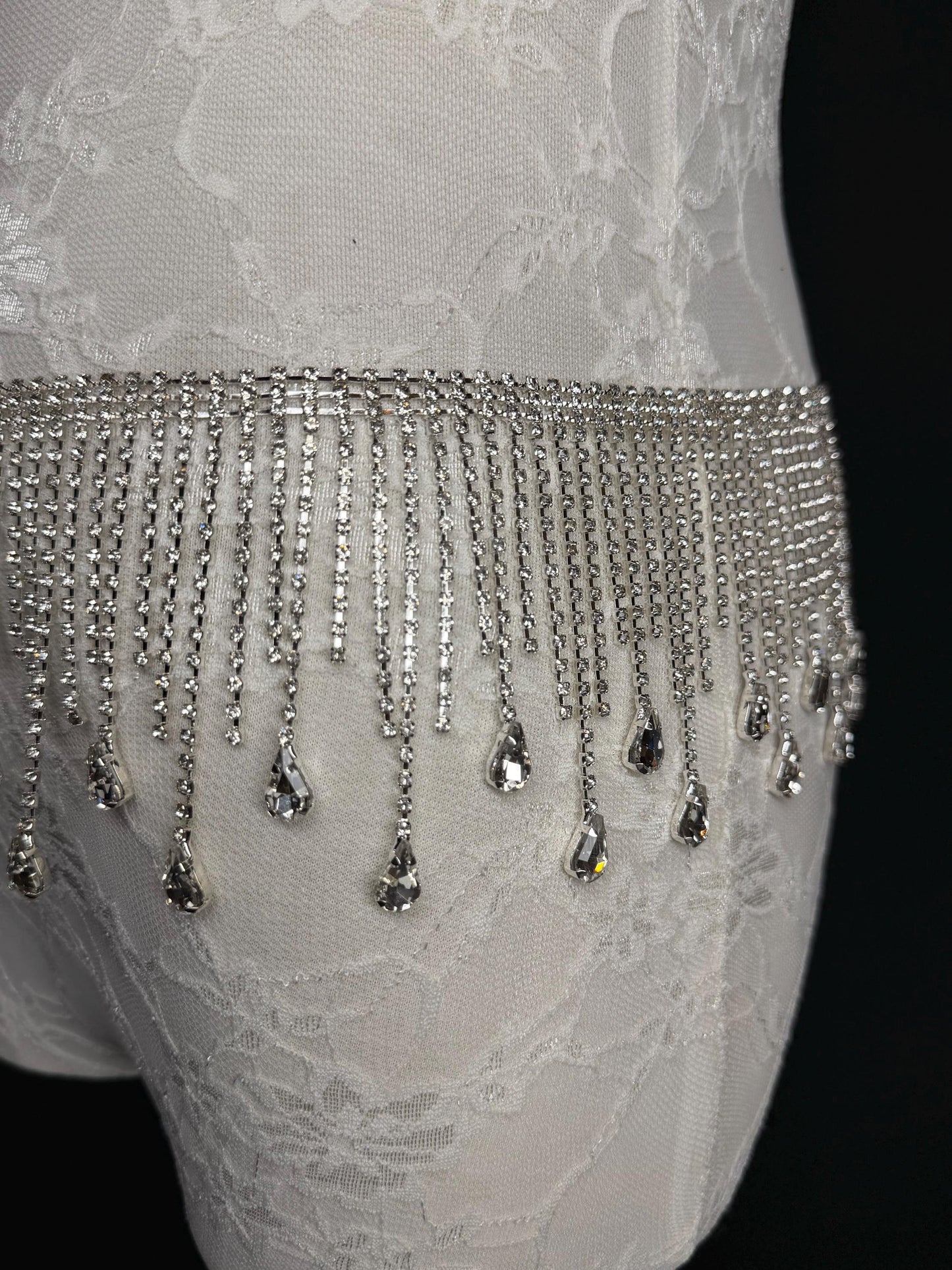 Belt Fringe Rhinetone, Teen Sizes, Size 18”-60”, Fan Design, Silver Jewel Metal belt, Fashion Accessory, Elegant, Festival