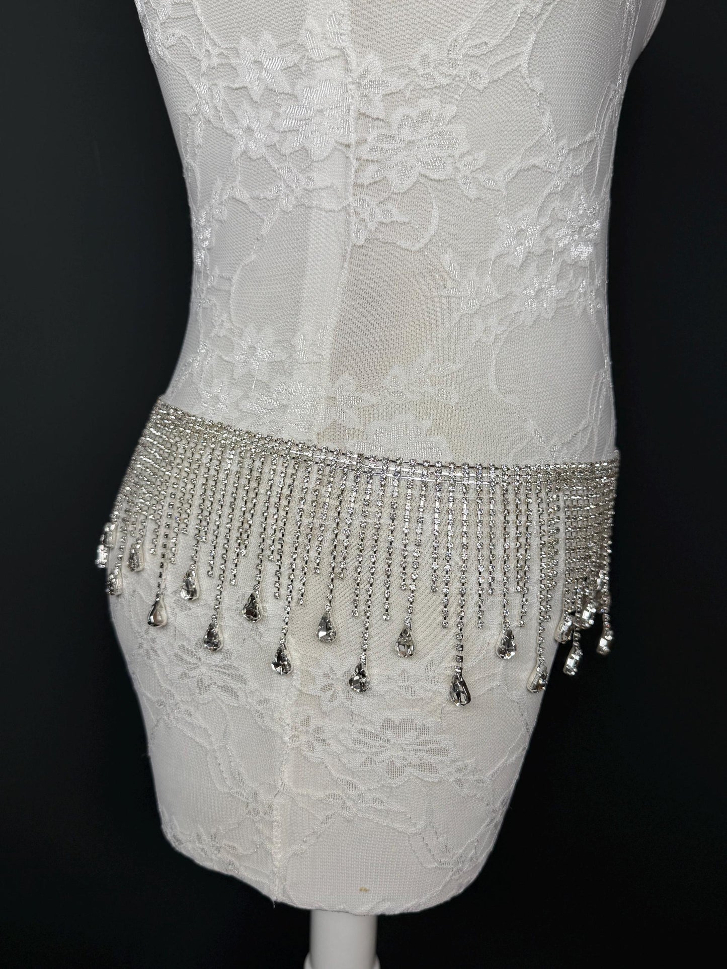 Belt Fringe Rhinetone, Teen Sizes, Size 18”-60”, Fan Design, Silver Jewel Metal belt, Fashion Accessory, Elegant, Festival