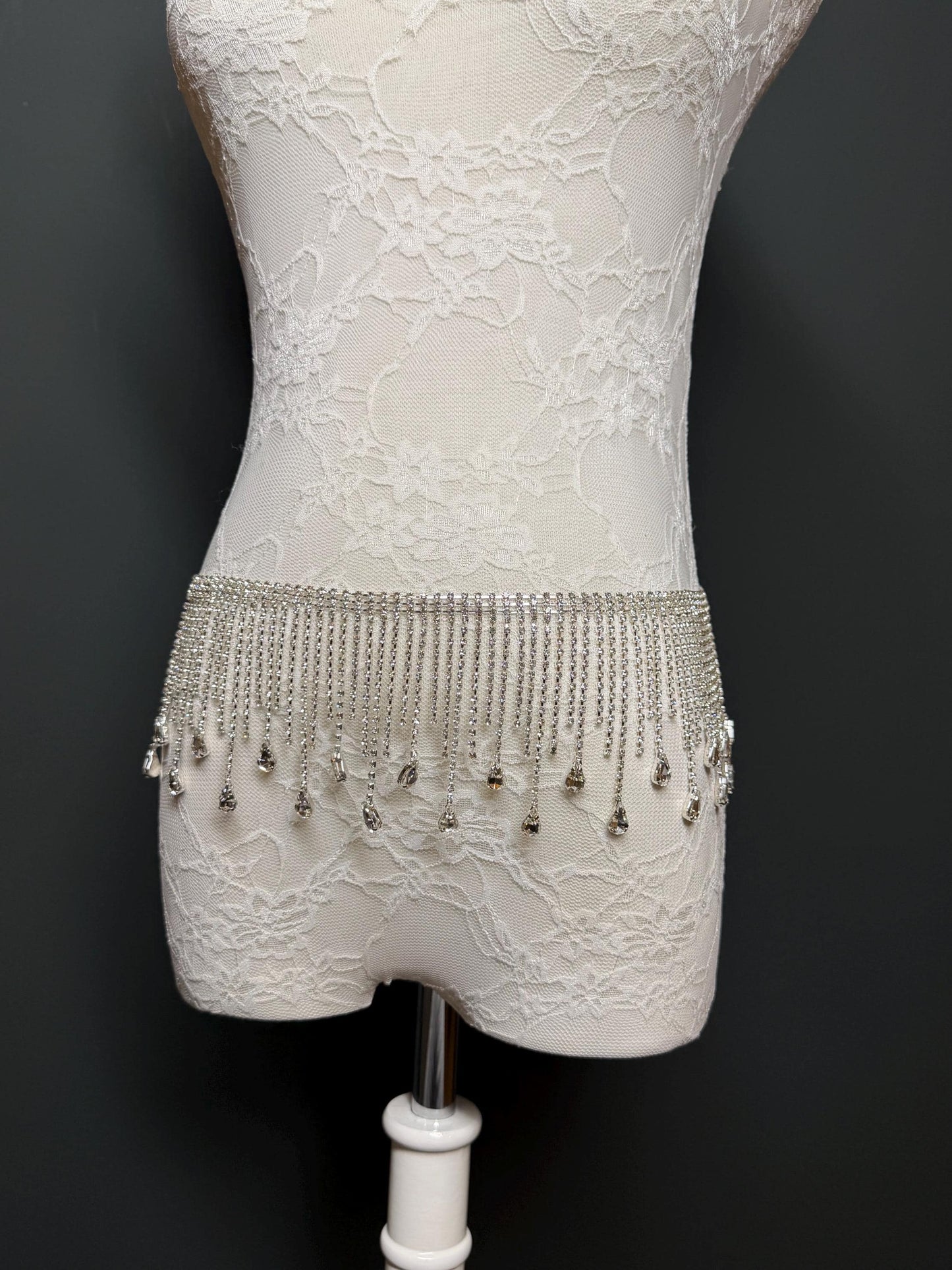 Belt Fringe Rhinetone, Teen Sizes, Size 18”-60”, Fan Design, Silver Jewel Metal belt, Fashion Accessory, Elegant, Festival