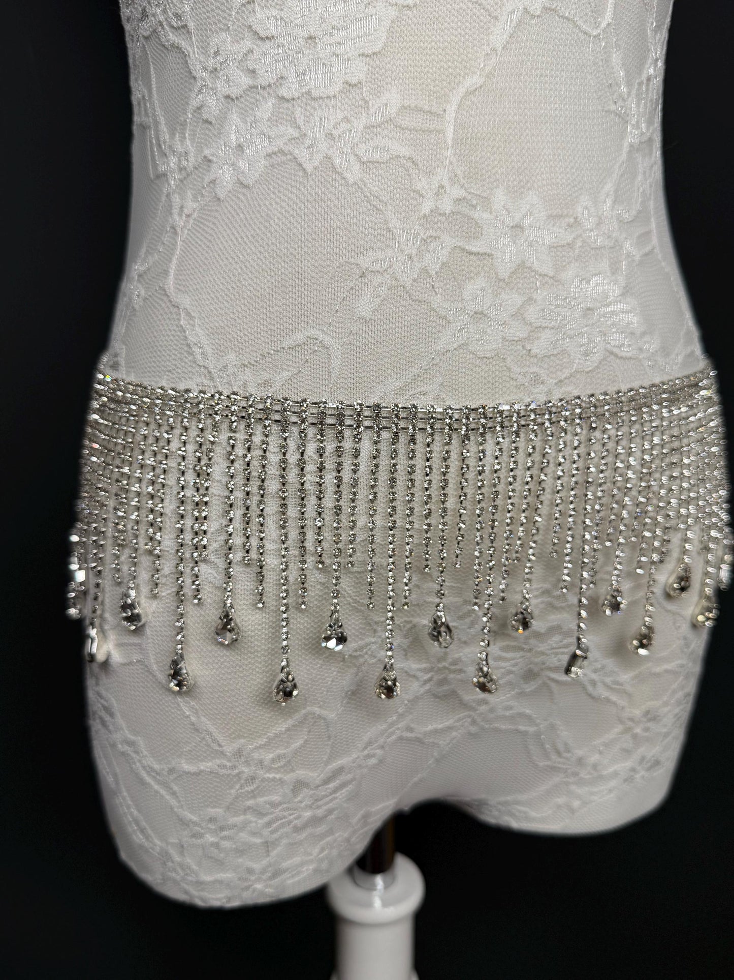 Belt Fringe Rhinetone, Teen Sizes, Size 18”-60”, Fan Design, Silver Jewel Metal belt, Fashion Accessory, Elegant, Festival