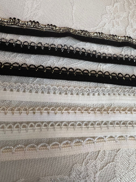 Lurex Picot Edge Elastic Trim, 11mm Scallop Lingerie Band