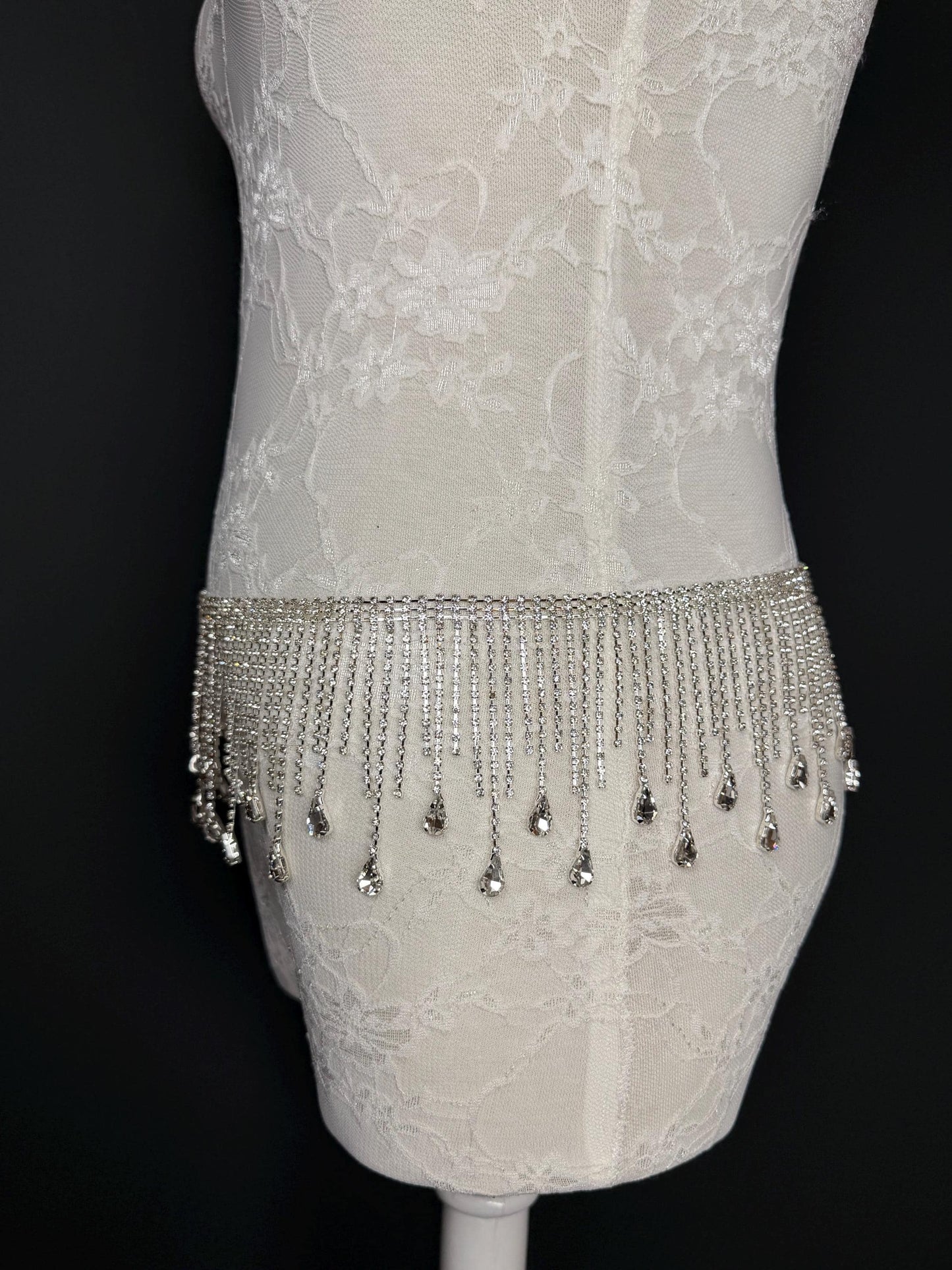Belt Fringe Rhinetone, Teen Sizes, Size 18”-60”, Fan Design, Silver Jewel Metal belt, Fashion Accessory, Elegant, Festival