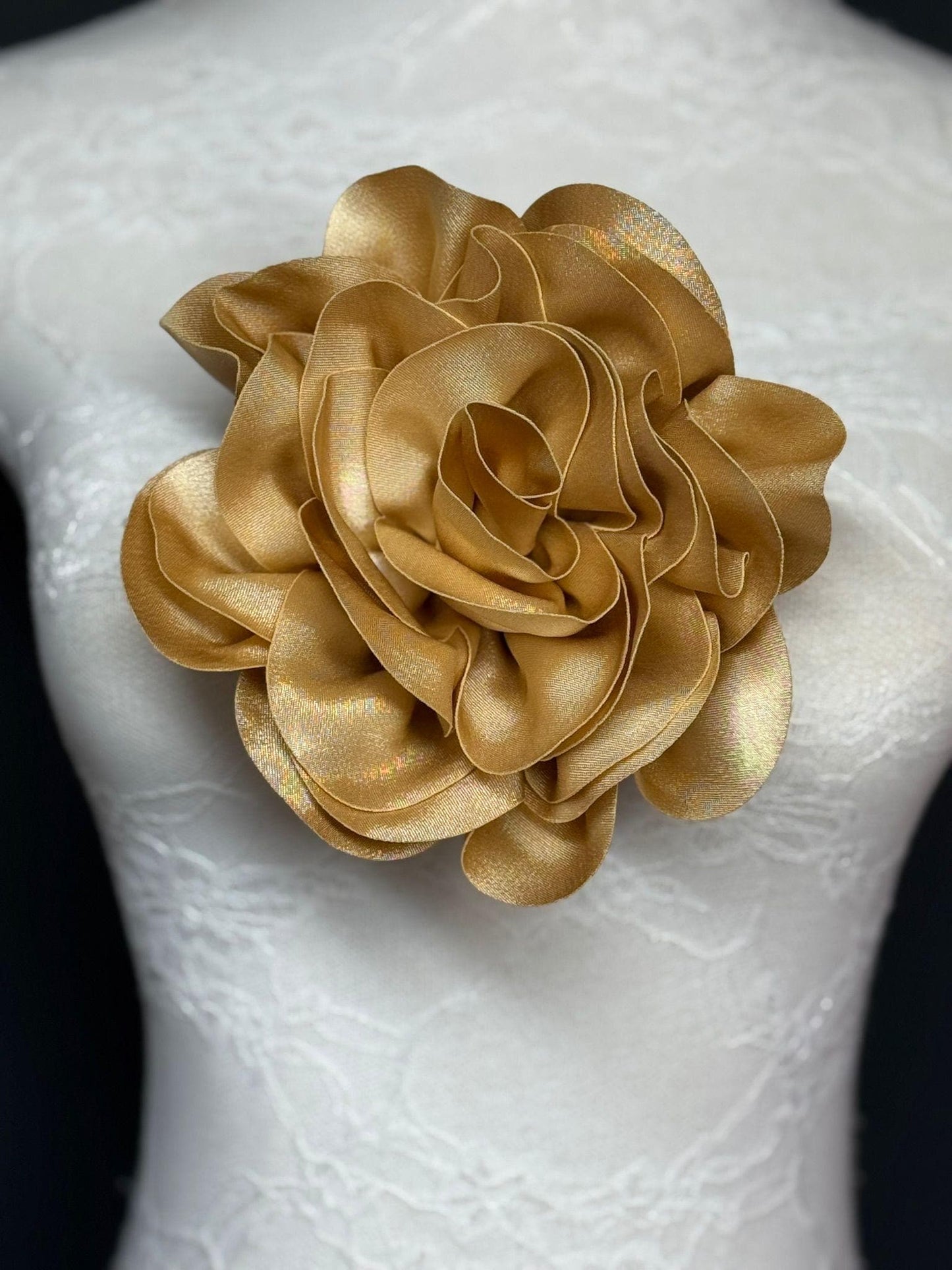 Large Handmade Satin Flower Corsage, Bridal Pin, 8 Inch