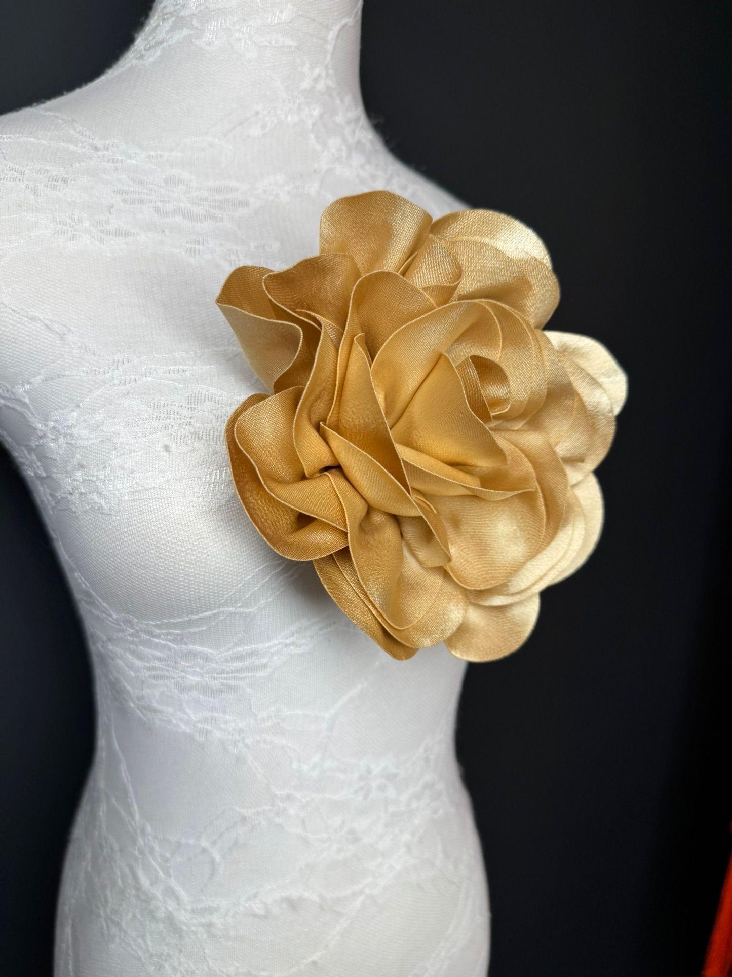 Large Handmade Satin Flower Corsage, Bridal Pin, 8 Inch
