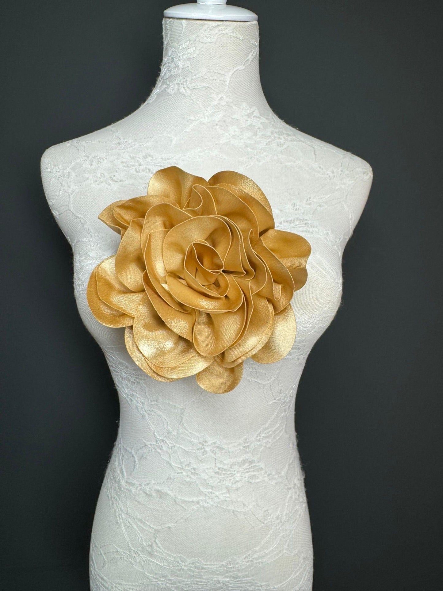 Large Handmade Satin Flower Corsage, Bridal Pin, 8 Inch