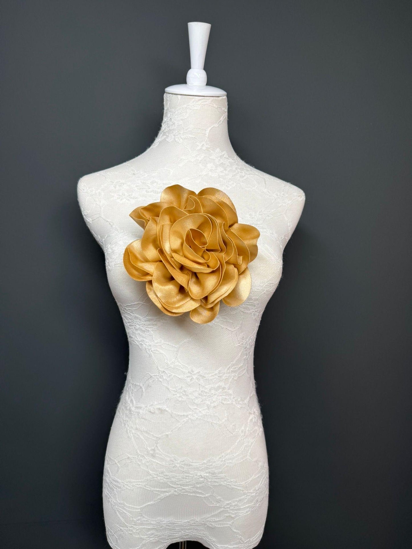 Large Handmade Satin Flower Corsage, Bridal Pin, 8 Inch