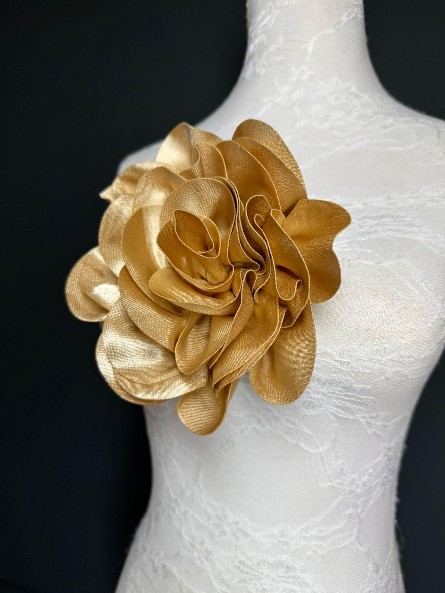 Large Handmade Satin Flower Corsage, Bridal Pin, 8 Inch