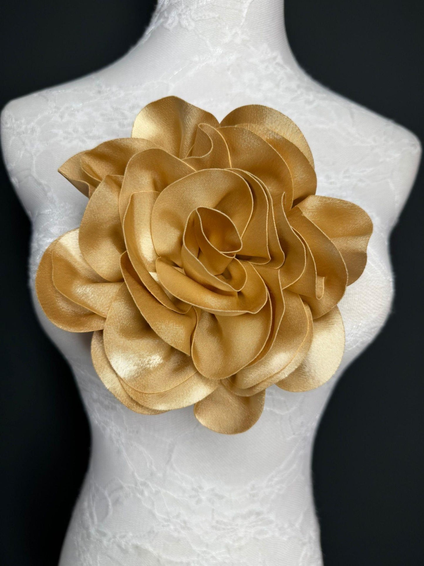 Large Handmade Satin Flower Corsage, Bridal Pin, 8 Inch
