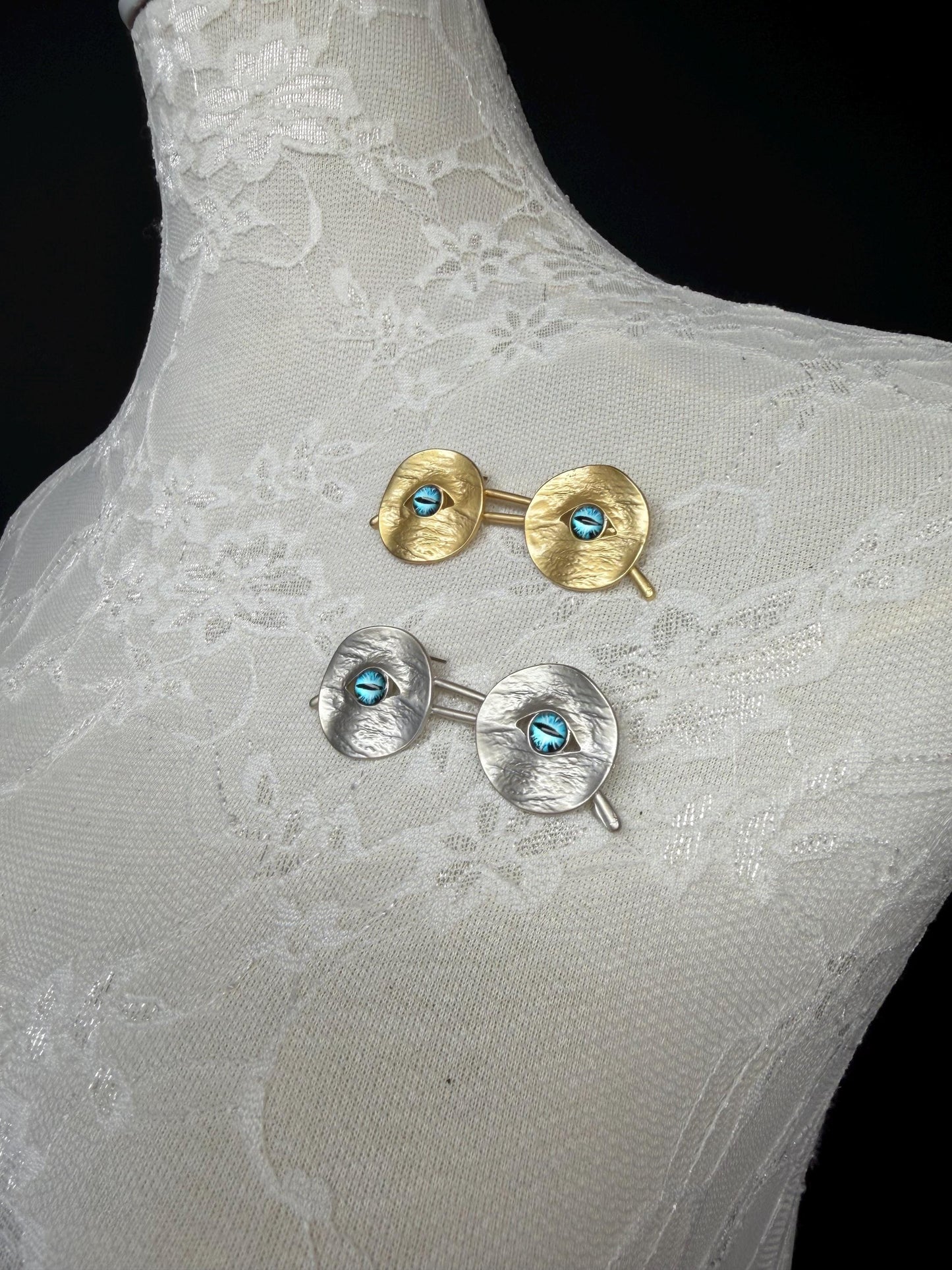 Eye Glasses Brooch, Pin on Brooch, Silver, Gold, Blue Eye Brooch