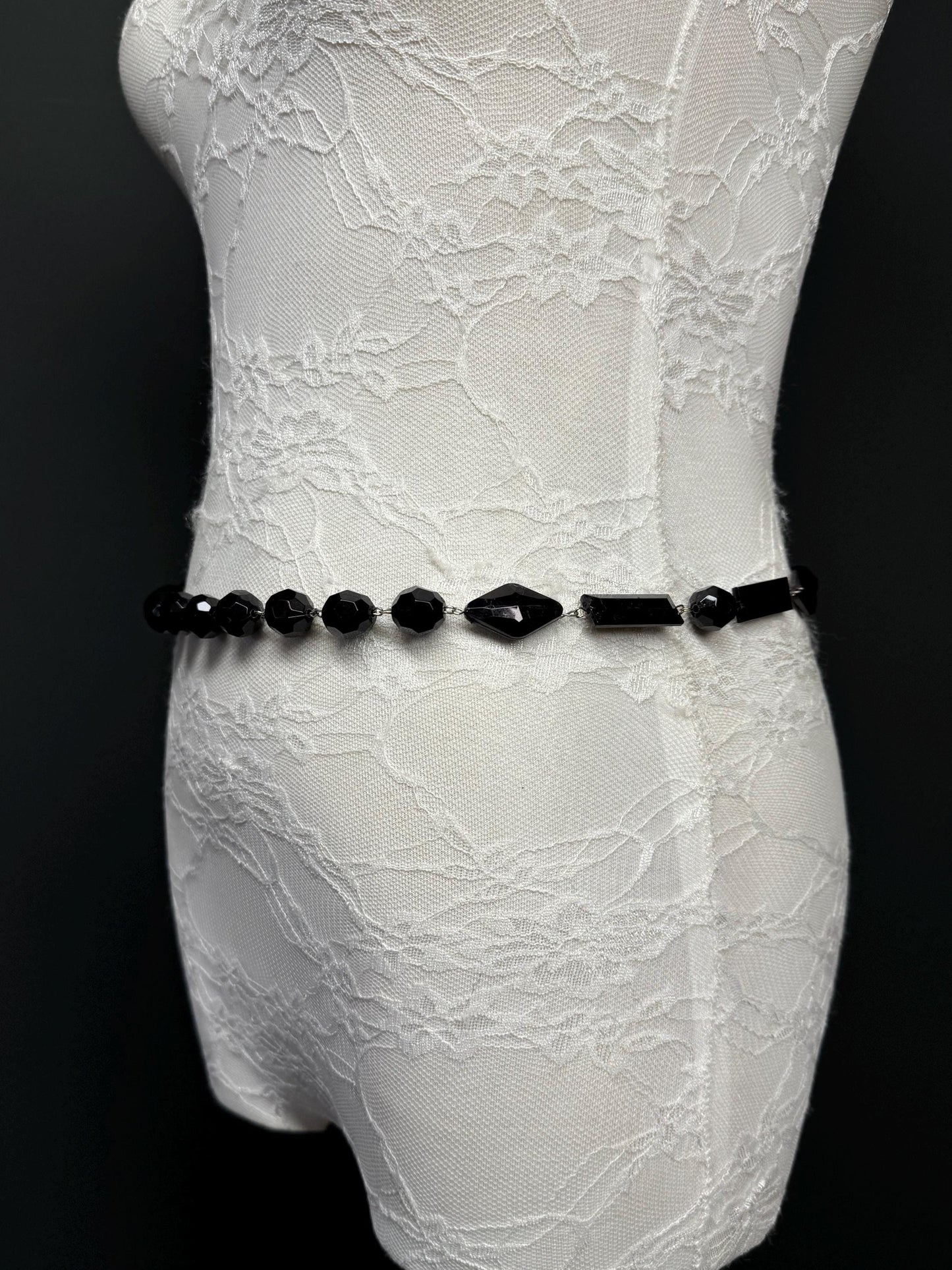 X-Long Belt, Faceted Black Bead Belt, Chain Belt, Vintage Style Belt, Beads, Fashion Belt, Gift, Quality Belt, Elegant, Swimwear Belt