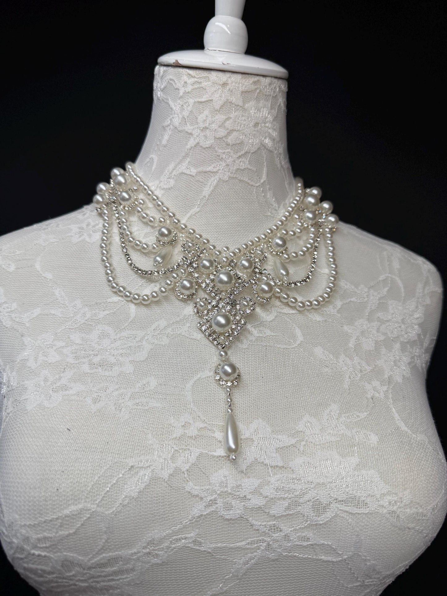 Pearl Jewel Necklace, Handmade Elegant Bridal Necklace, Diamante, Jewels, Silver