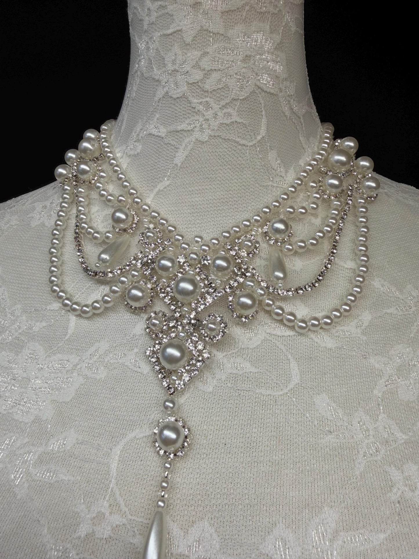 Pearl Jewel Necklace, Handmade Elegant Bridal Necklace, Diamante, Jewels, Silver