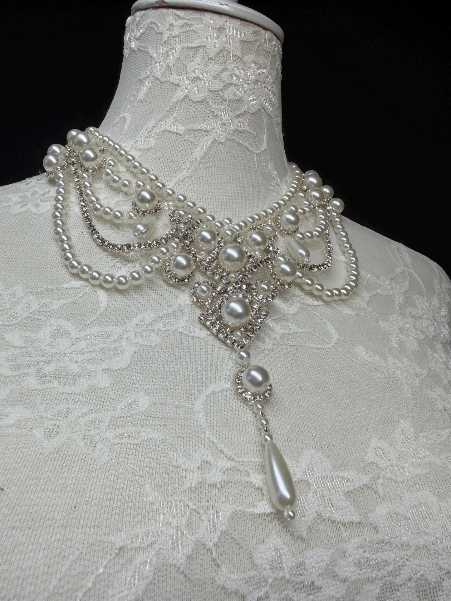 Pearl Jewel Necklace, Handmade Elegant Bridal Necklace, Diamante, Jewels, Silver