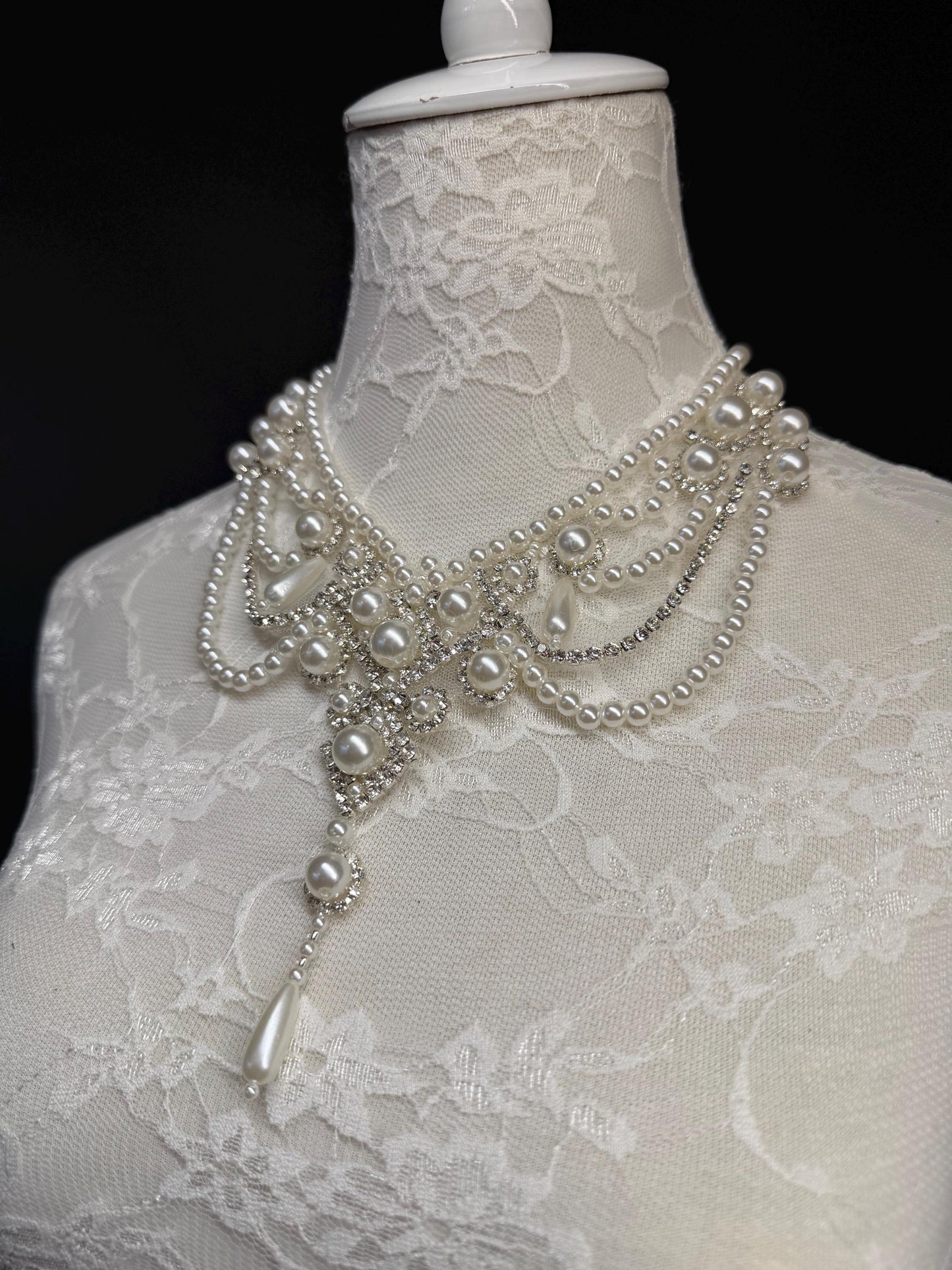 Pearl Jewel Necklace, Handmade Elegant Bridal Necklace, Diamante, Jewels, Silver