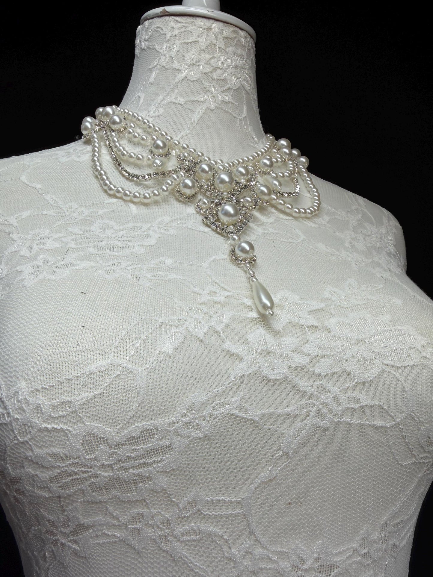 Pearl Jewel Necklace, Handmade Elegant Bridal Necklace, Diamante, Jewels, Silver