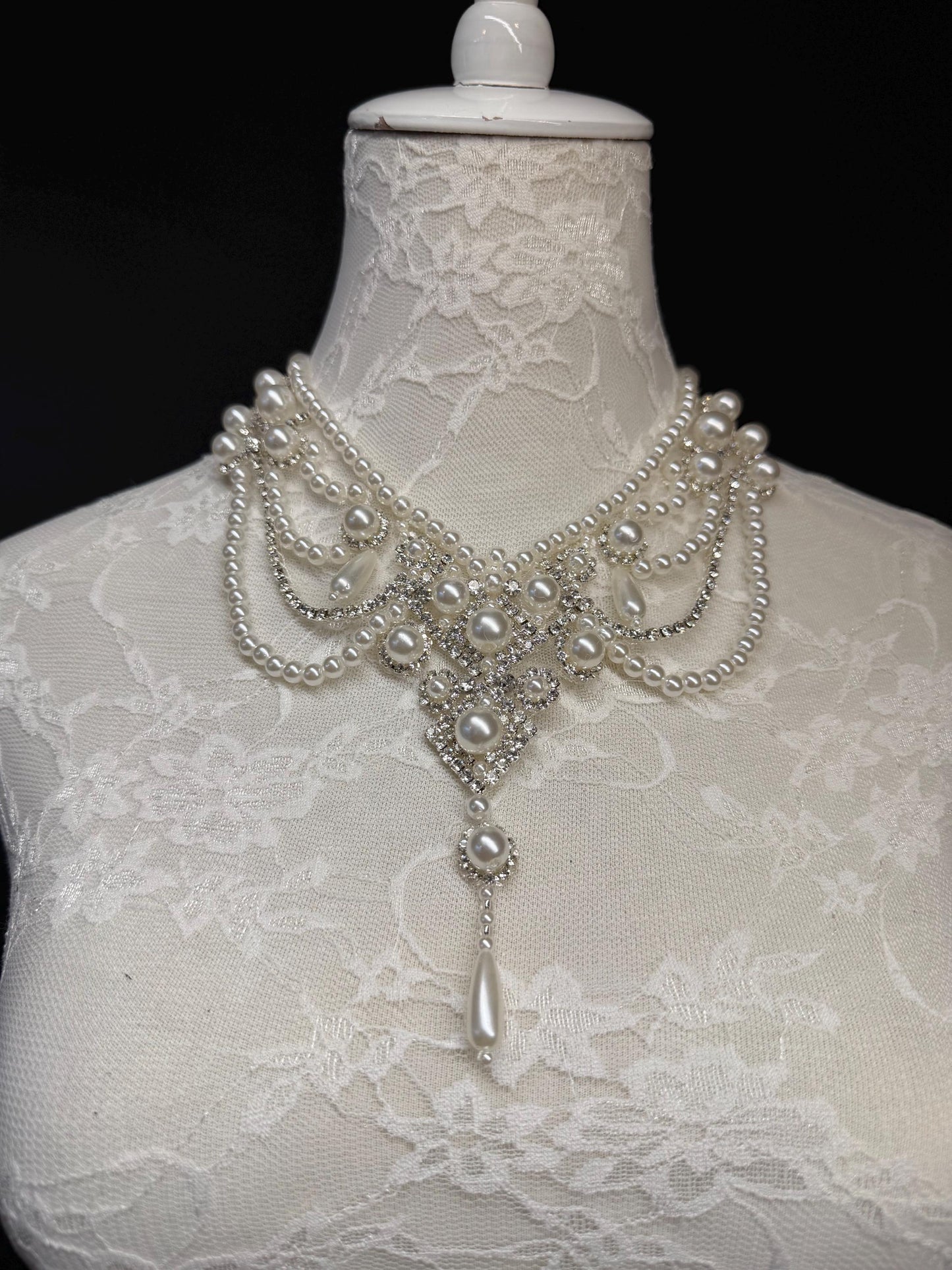 Pearl Jewel Necklace, Handmade Elegant Bridal Necklace, Diamante, Jewels, Silver