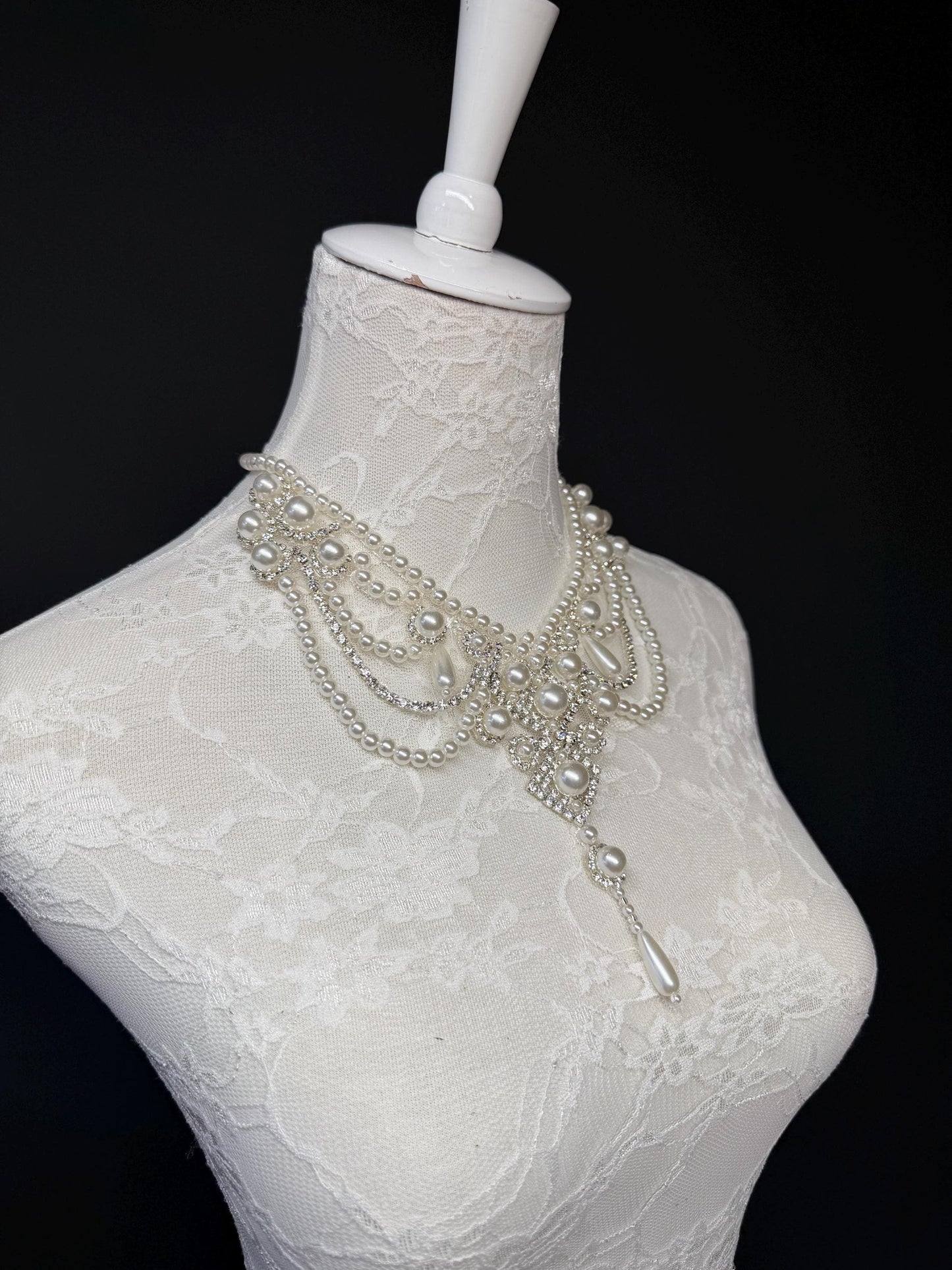 Pearl Jewel Necklace, Handmade Elegant Bridal Necklace, Diamante, Jewels, Silver