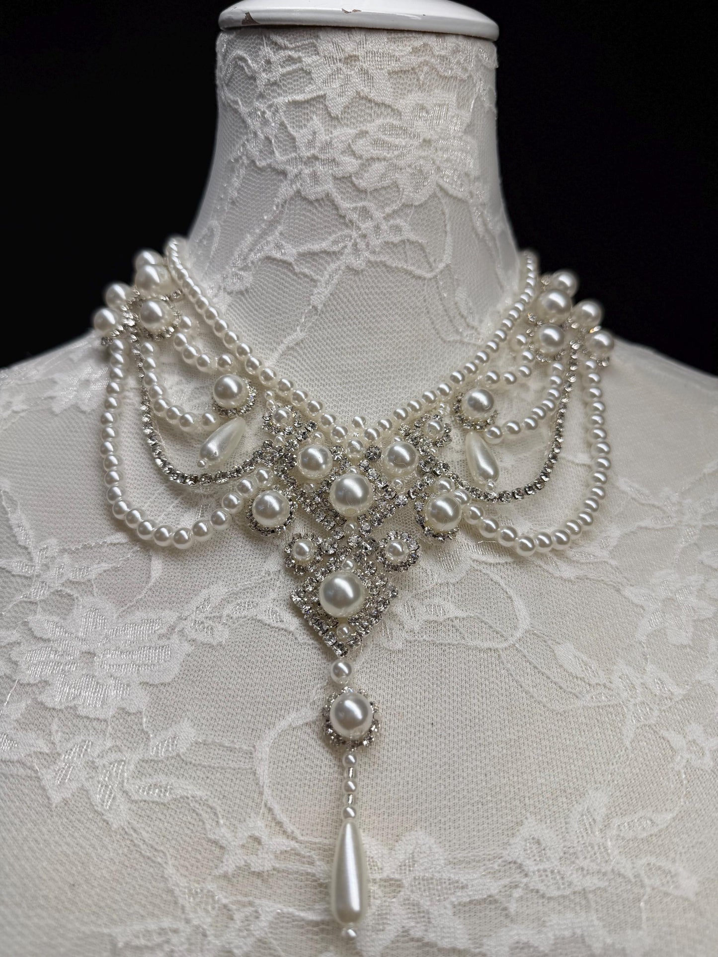 Pearl Jewel Necklace, Handmade Elegant Bridal Necklace, Diamante, Jewels, Silver