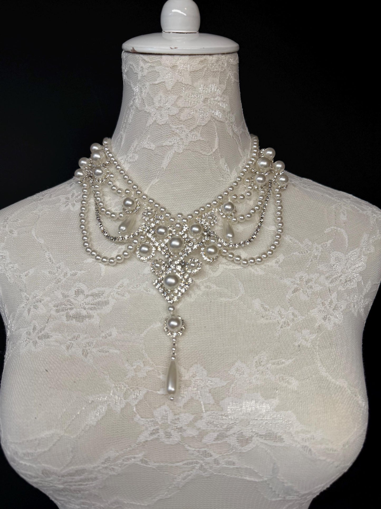 Pearl Jewel Necklace, Handmade Elegant Bridal Necklace, Diamante, Jewels, Silver